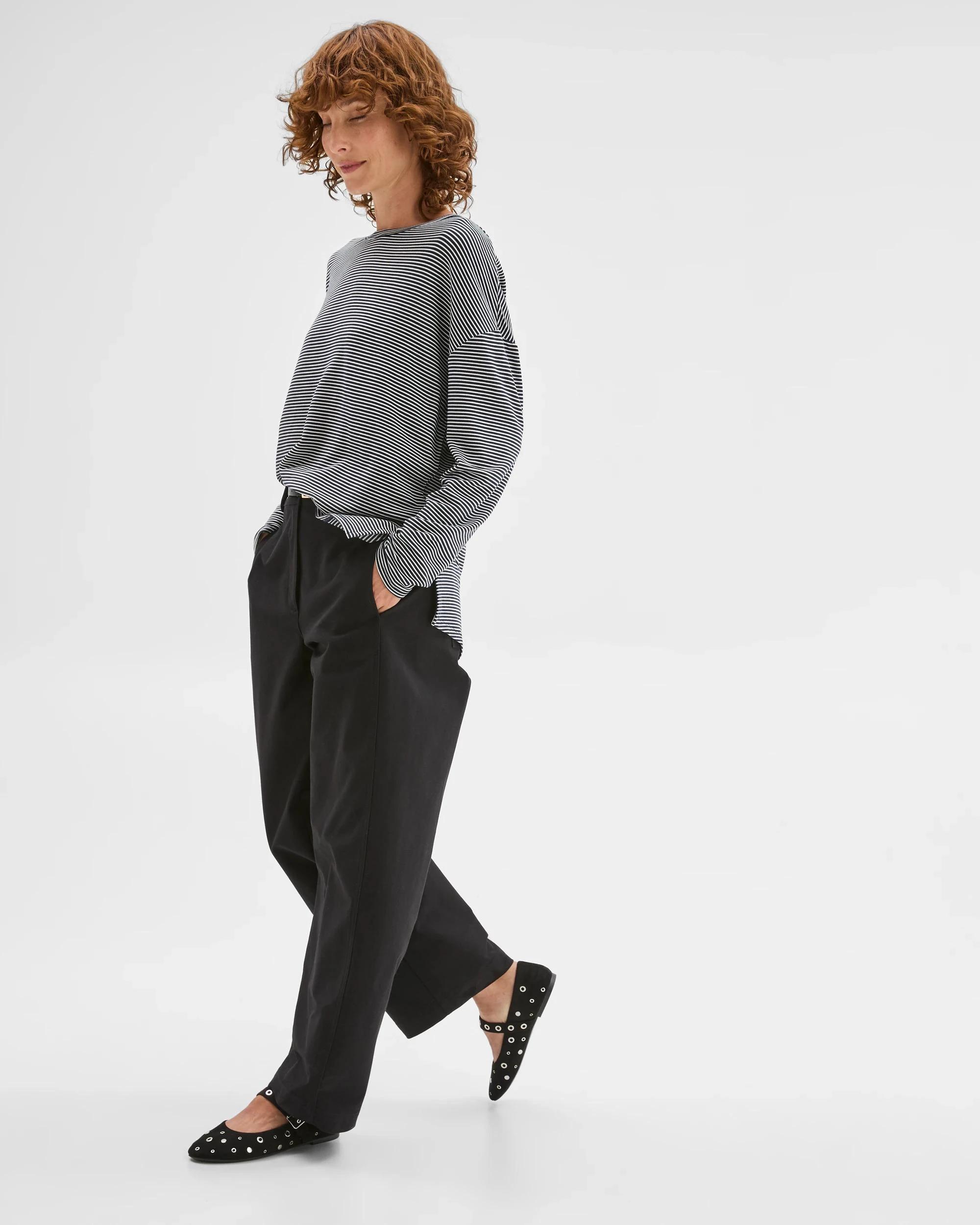 3 Target Woman Long Sleeve Drop Shoulder Curved Hem Top NAVY + WHITE, 3 of 6