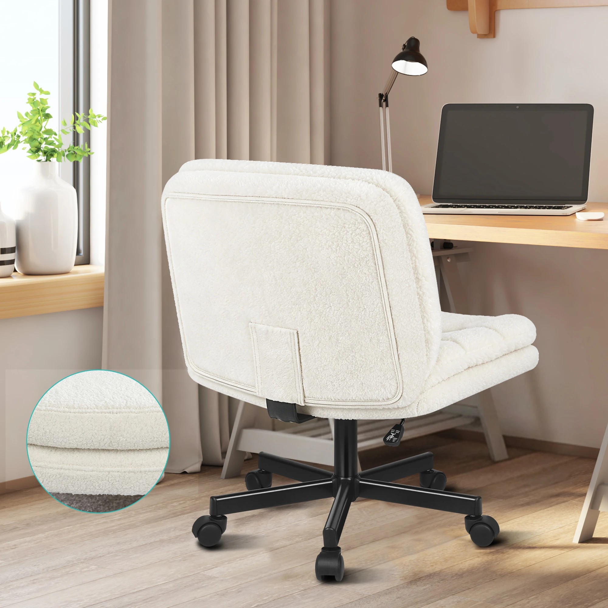 6 Alfordson Armless Office Desk Chair Mid Back Wide Seat w/ Wheels Boucle - White, 6 of 8