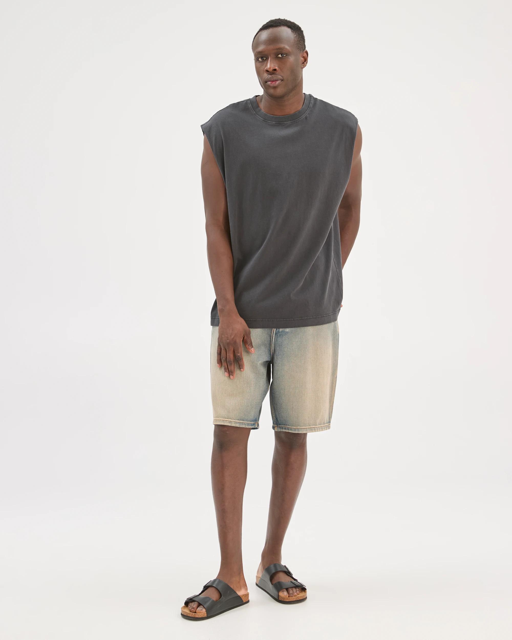 1 Commons Australian Cotton Heavyweight Muscle Tank Top WASHED BLACK, 1 of 8