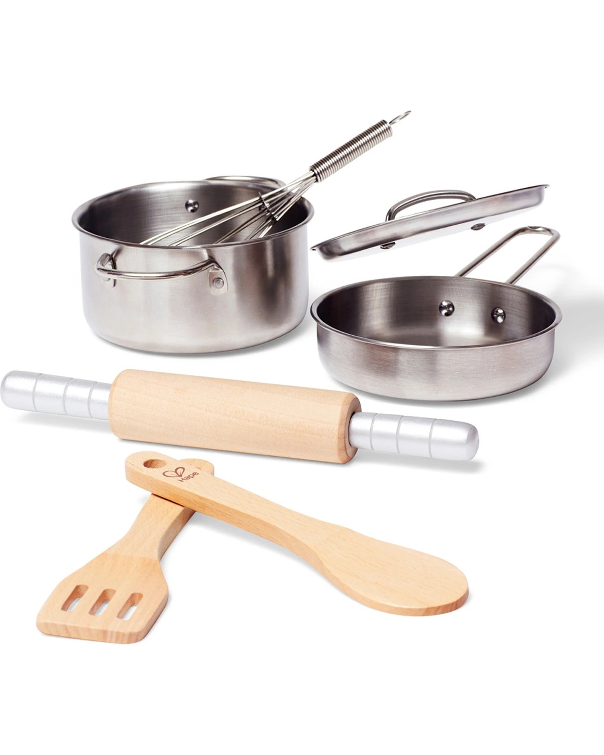 1 Hape Chef's Cooking Set With Stainless Steel Pots and Wooden Utensils Kids - Multi, 1 of 4