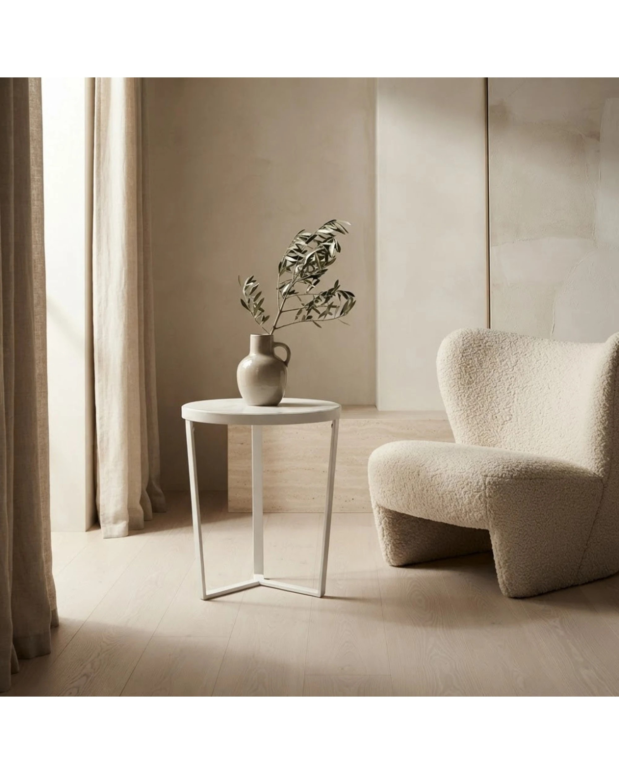 2 Codu Lume Side Table Metal Frame Marble Top 60x50x50cm - White, 2 of 9