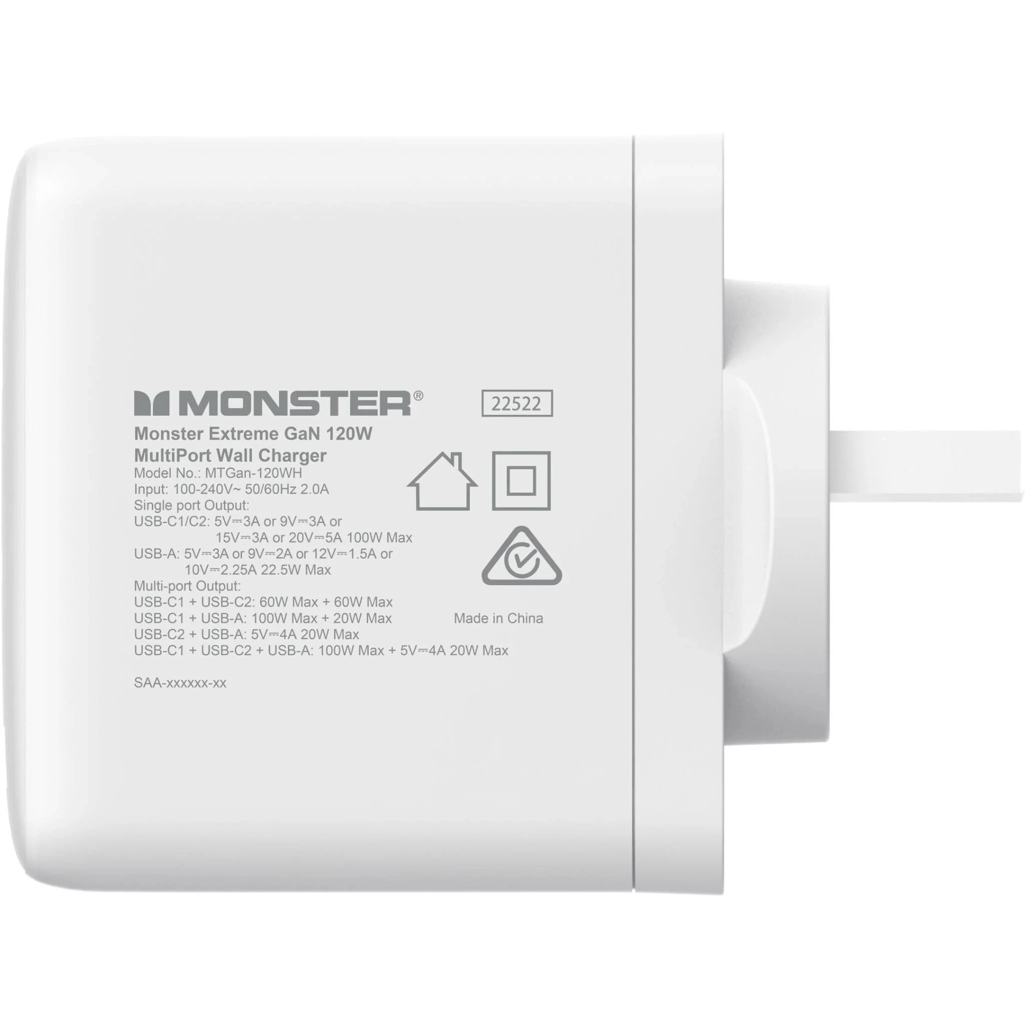 4 Monster 120W GaN USB-C/A Port Wall Charger - White, 4 of 5