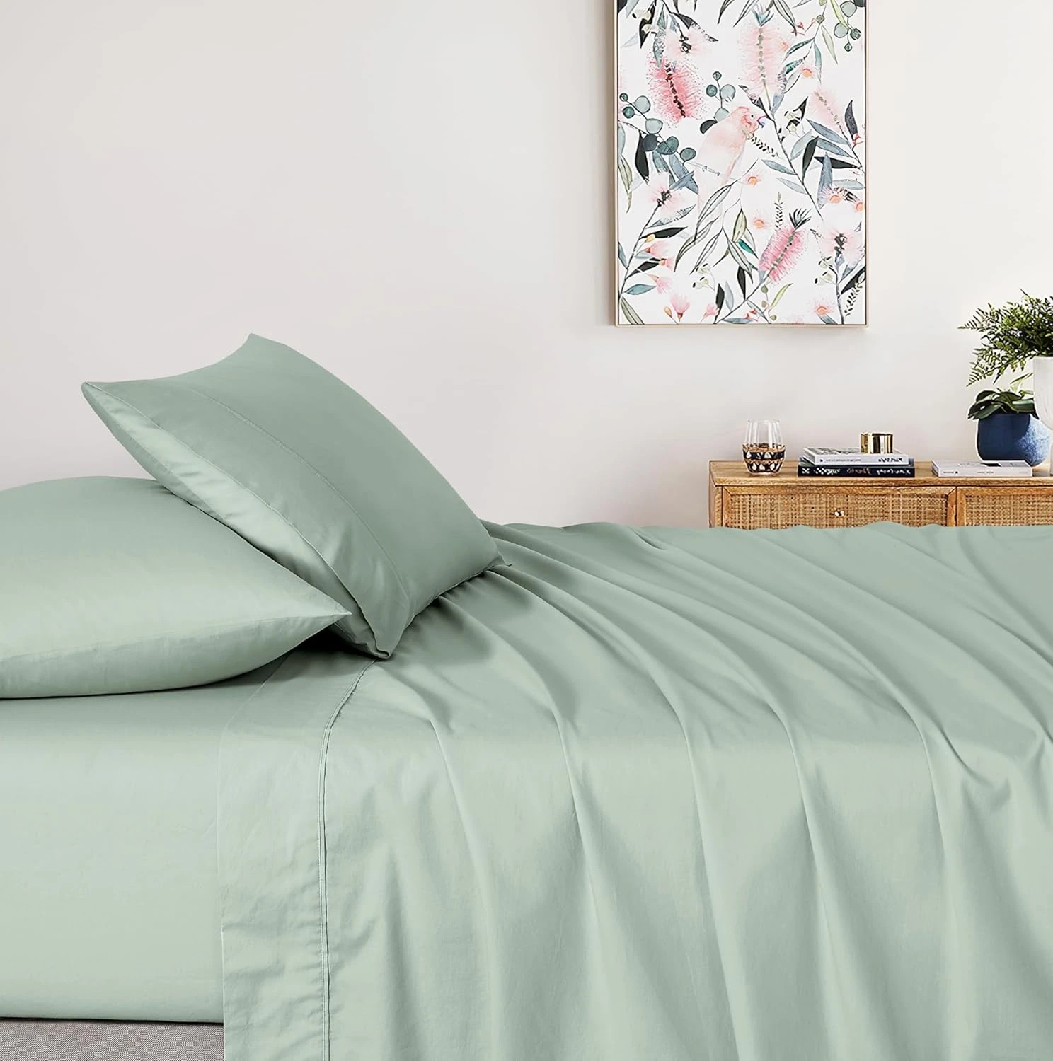 1 Gioia Casa Vintage Washed Cotton Sheet Set Soft Breathable - King Single Bed - Sage, 1 of 5