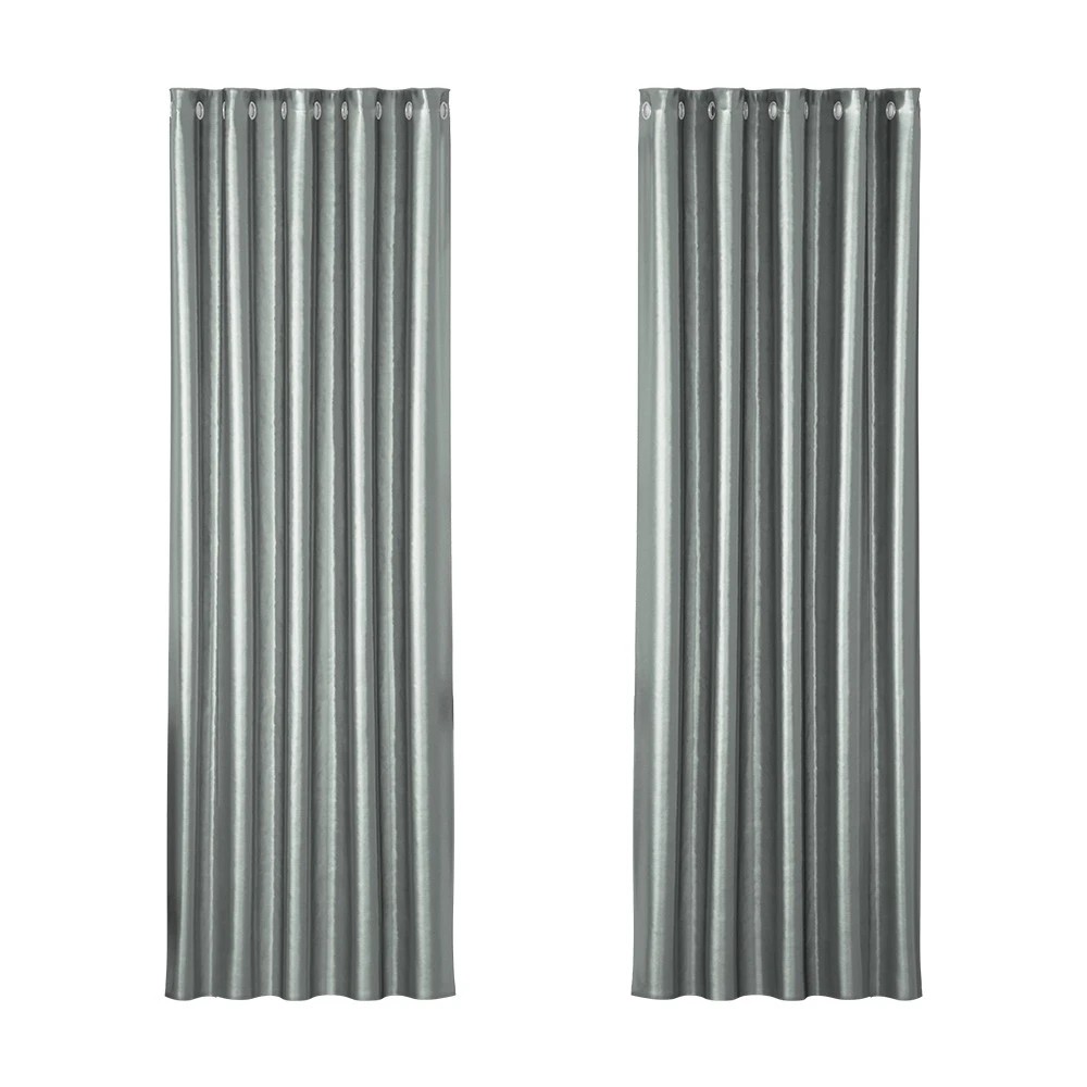 1 Artiss 2X Blockout Curtains Eyelet 180x213cm Shine - Grey, 1 of 6