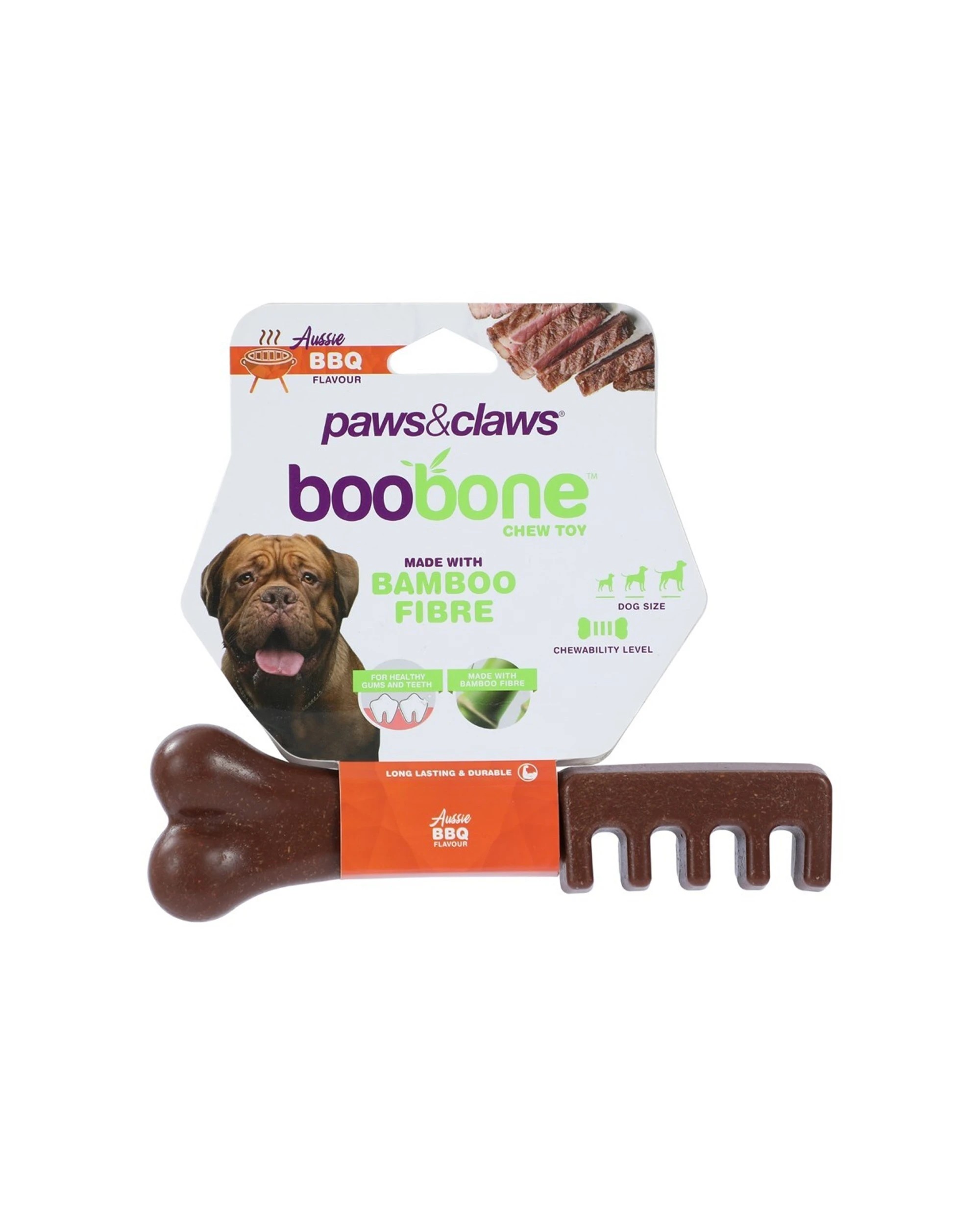 1 Paws And Claws Boobone Toothbrush Aussie BBQ Bamboo Fibre Flavoured Chew Toy 18.5cm - Brown, 1 of 4