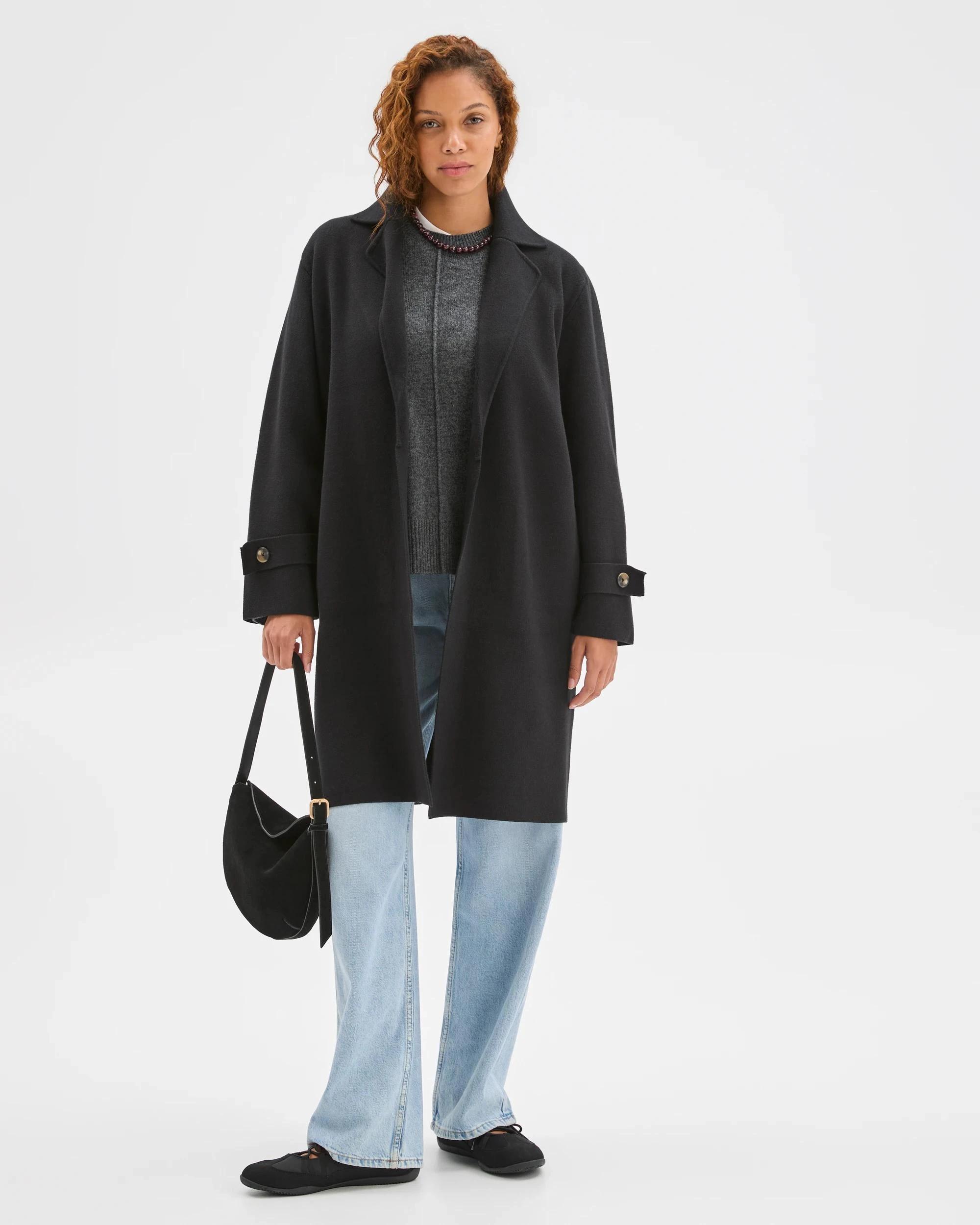 1 Target Woman Australian Cotton Blend Knitted Trench Jacket BLACK, 1 of 7