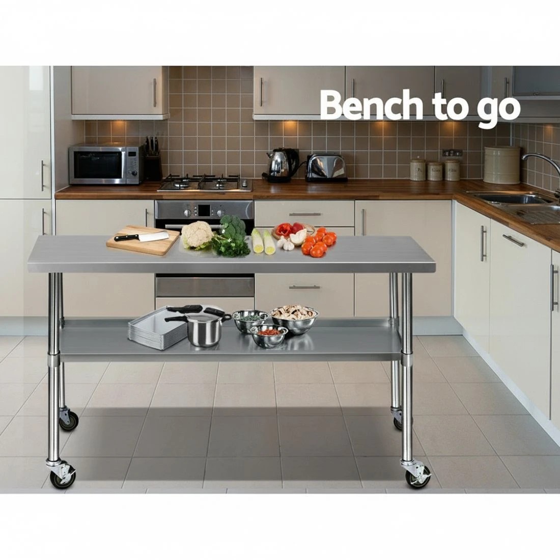 8 Cefito Stainless Steel Kitchen Bench with Wheels - Multi, 8 of 8