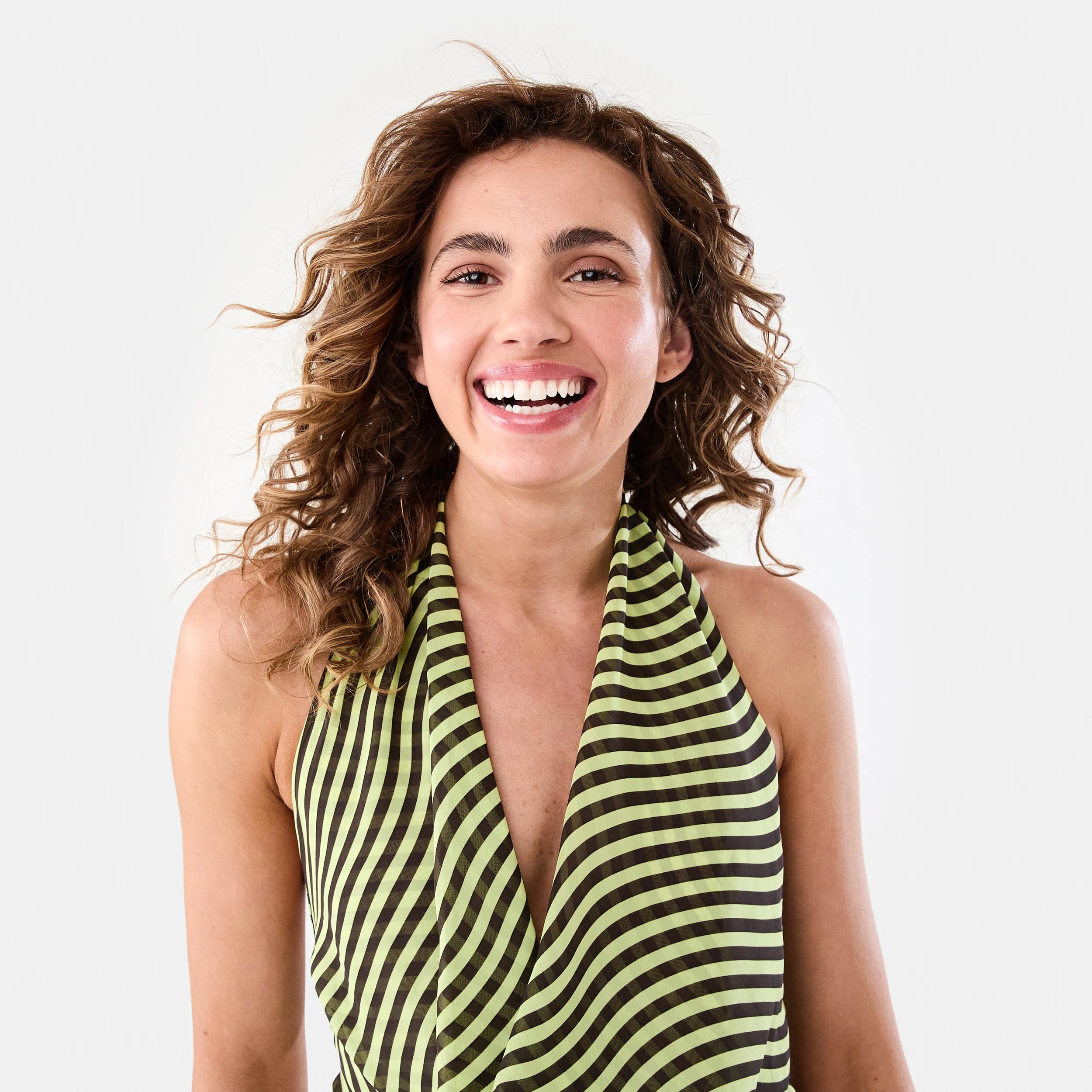 5 Printed Cowl Neck Halter Top Lime Wave, 5 of 8