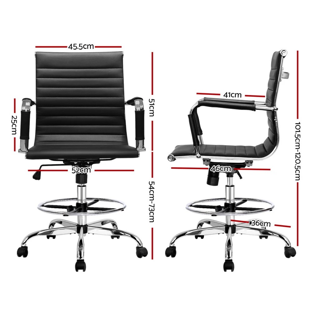 2 Artiss Office Chair Drafting Stool Leather Chairs - Black, 2 of 5