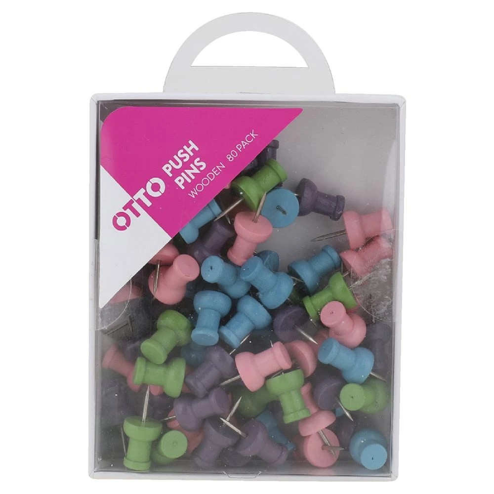 2 Otto Wooden Pushpin Round 80 Pack Pastel, 2 of 2