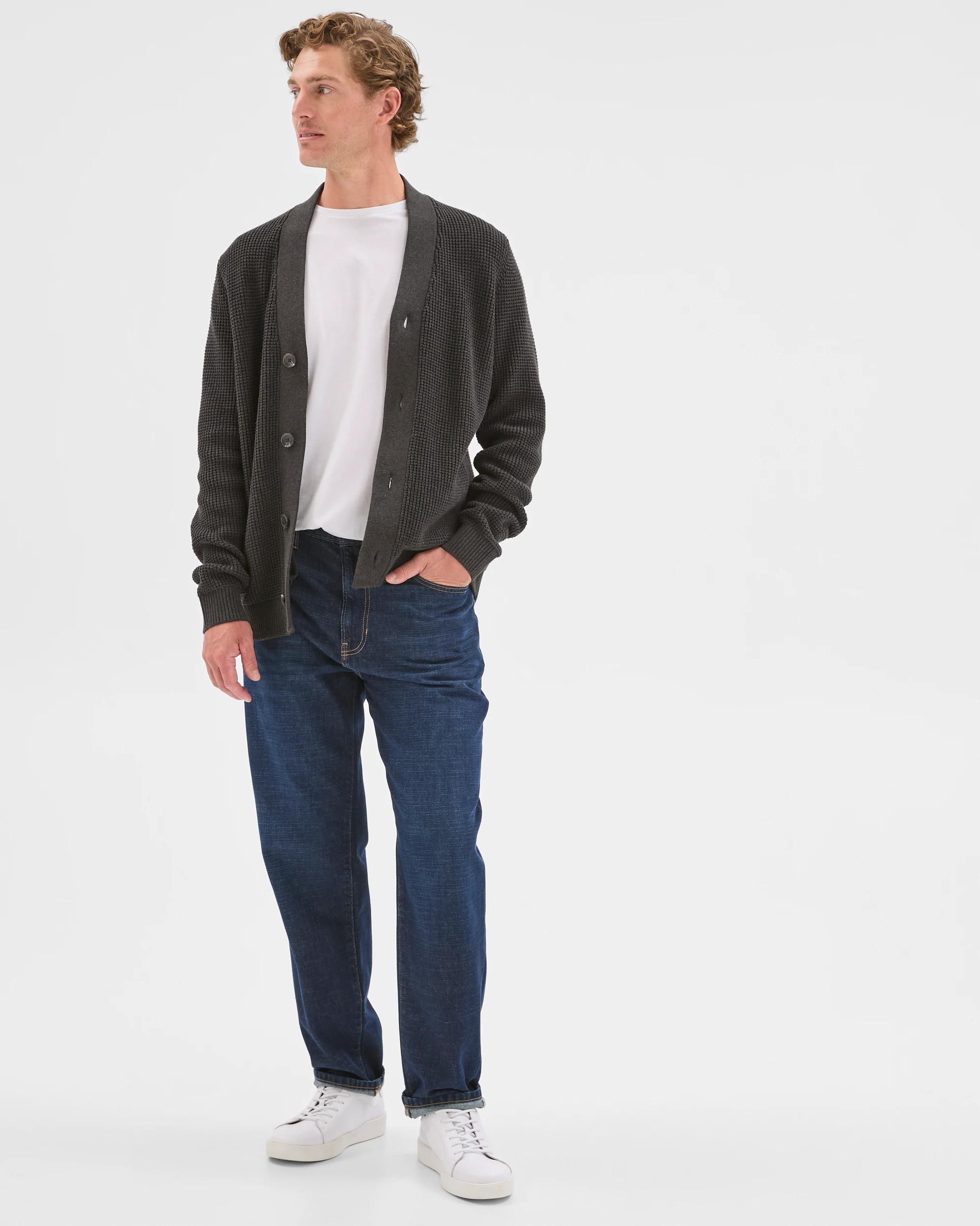 2 Target Man Australian Cotton V-Neck Waffle Knit Cardigan BLACK MARLE, 2 of 7