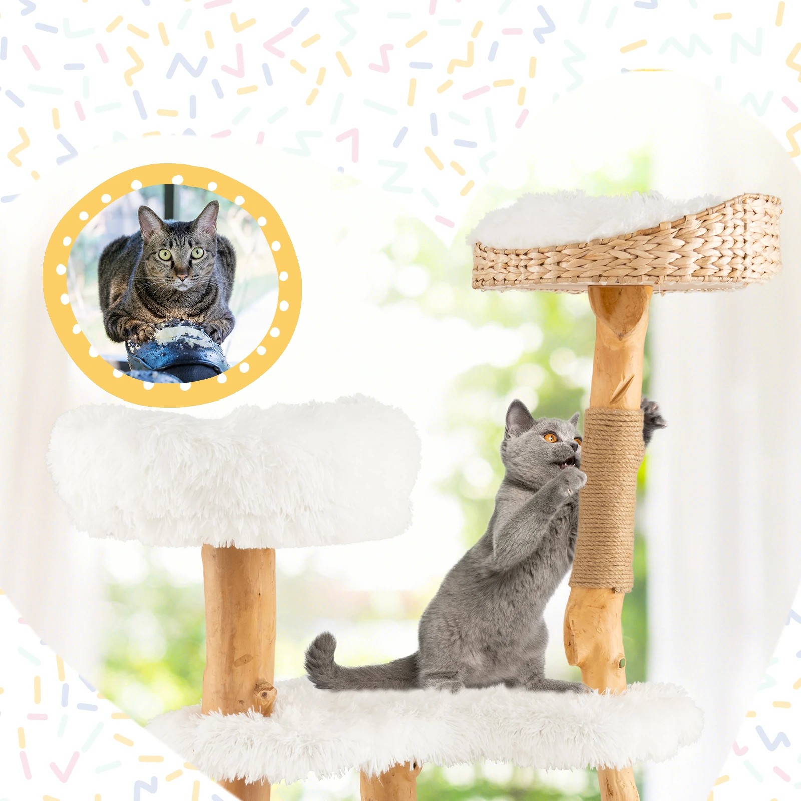 4 Costway 1.24M Solid Wood Cat Tree Kitten Climbing Activity Tower w/Scratching Post, 4 of 6