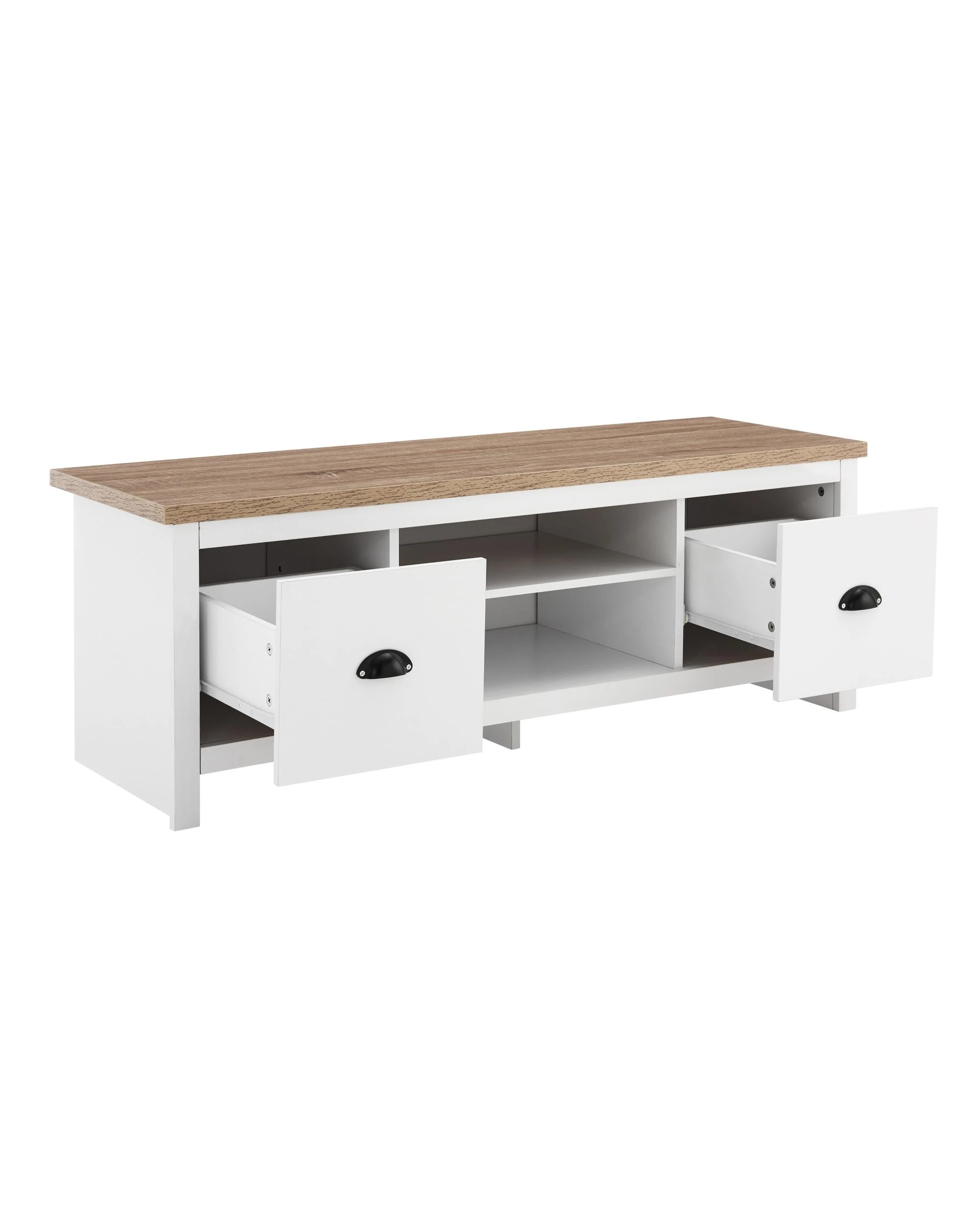 6 Kodu Entertainment Hamptons Unit TV Cabinet TV Stand 120cm 2 Drawers White and Oak, 6 of 9