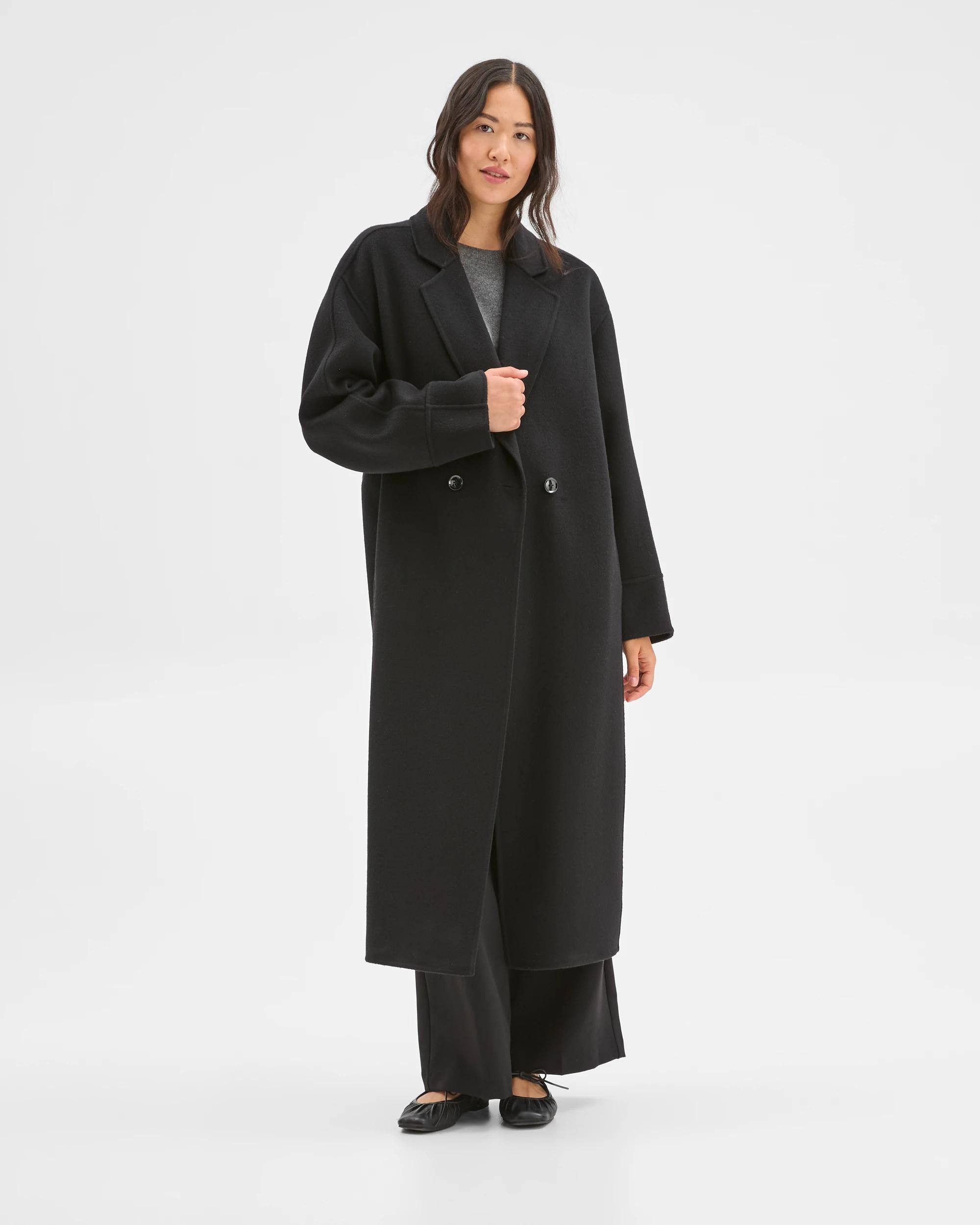 1 Preview Wool Blend Double Breasted Cocoon Coat BLACK, 1 of 7