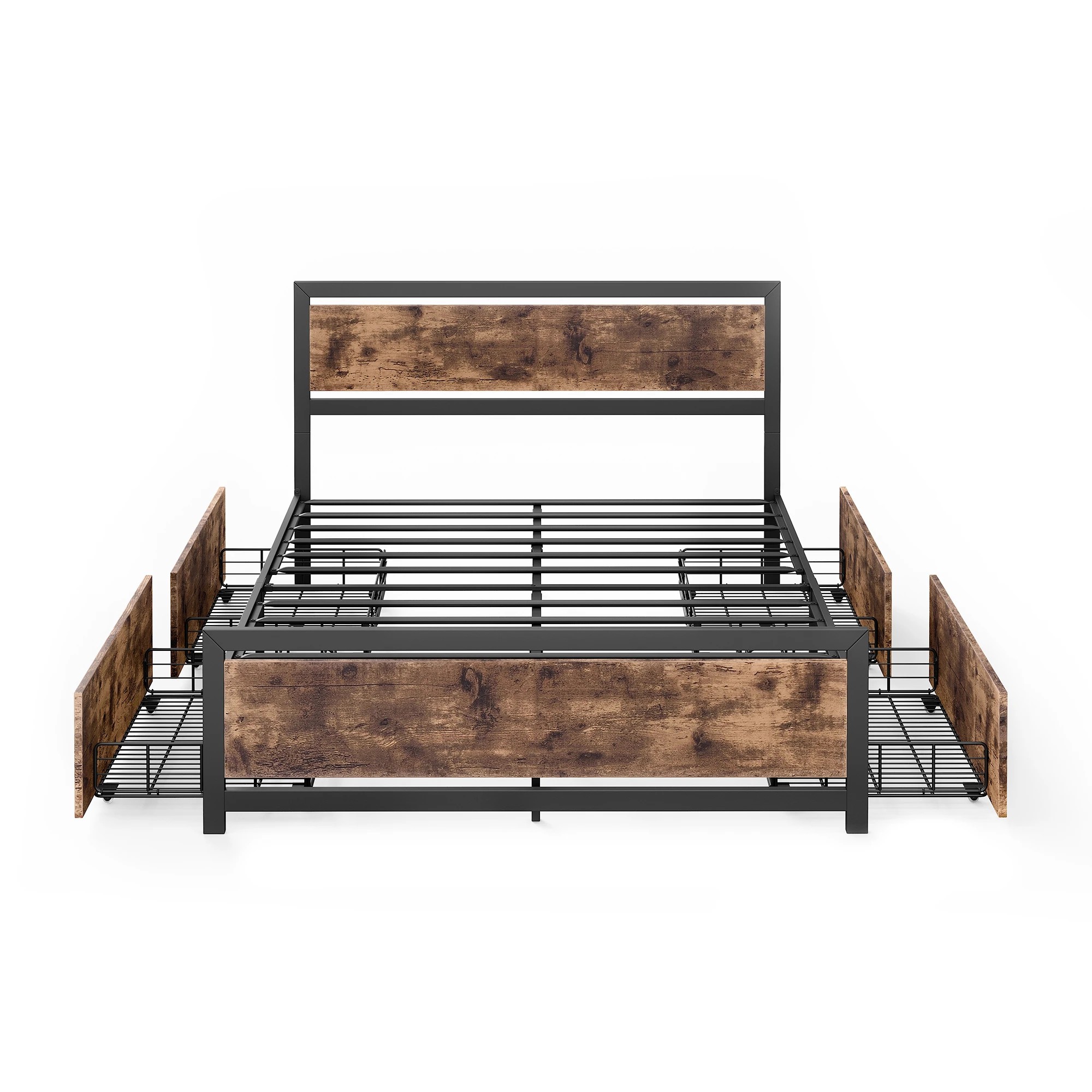 2 Levede Double Size Industrial Metal Bed Frame With 4 Drawers, 2 of 4