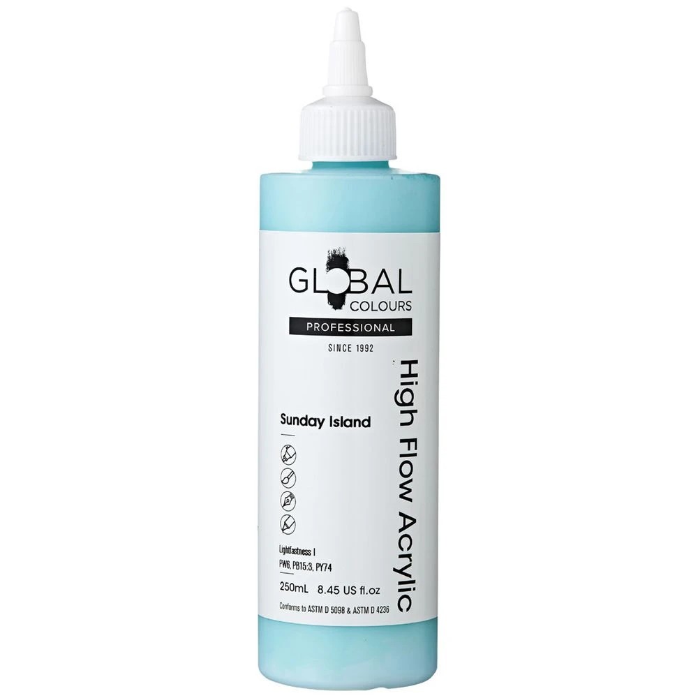 1 Global Colours High Flow Acrylic Paint 250mL Sunday Island, 1 of 2
