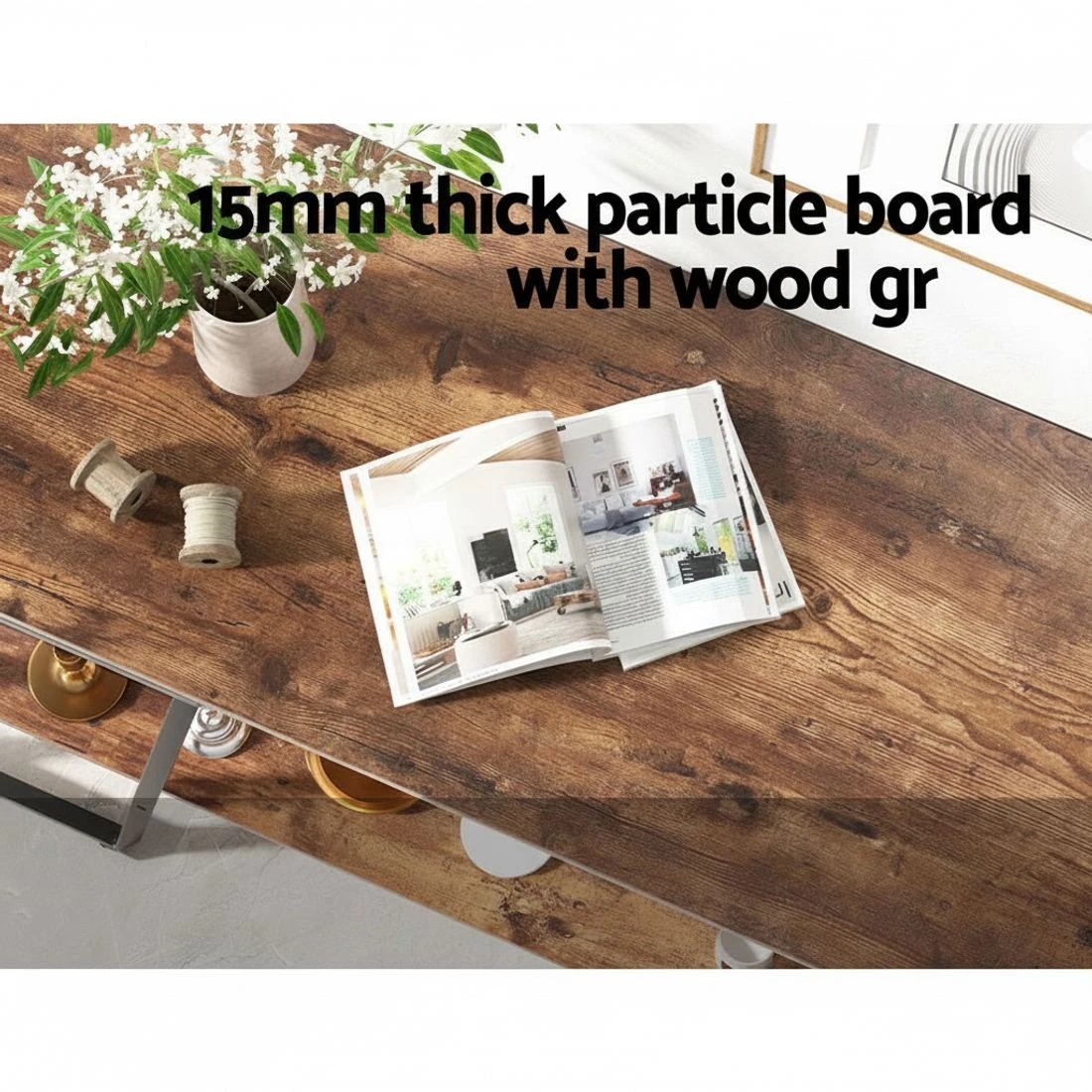 4 Artiss Console Table 106CM 2-tier Walnut Cora - Black, 4 of 6