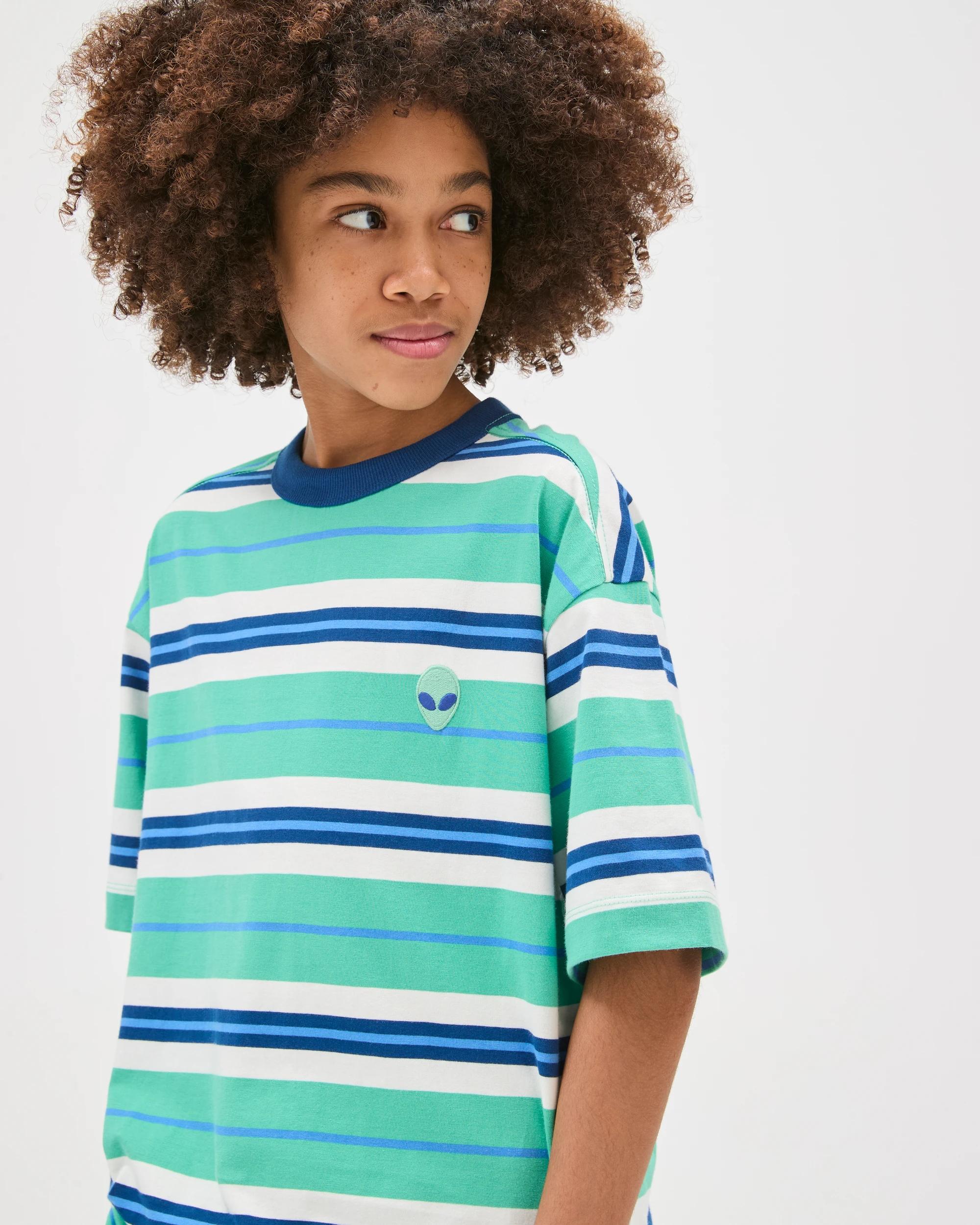 3 Target Kids Australian Cotton Oversized Striped T-Shirt GREEN, 3 of 6