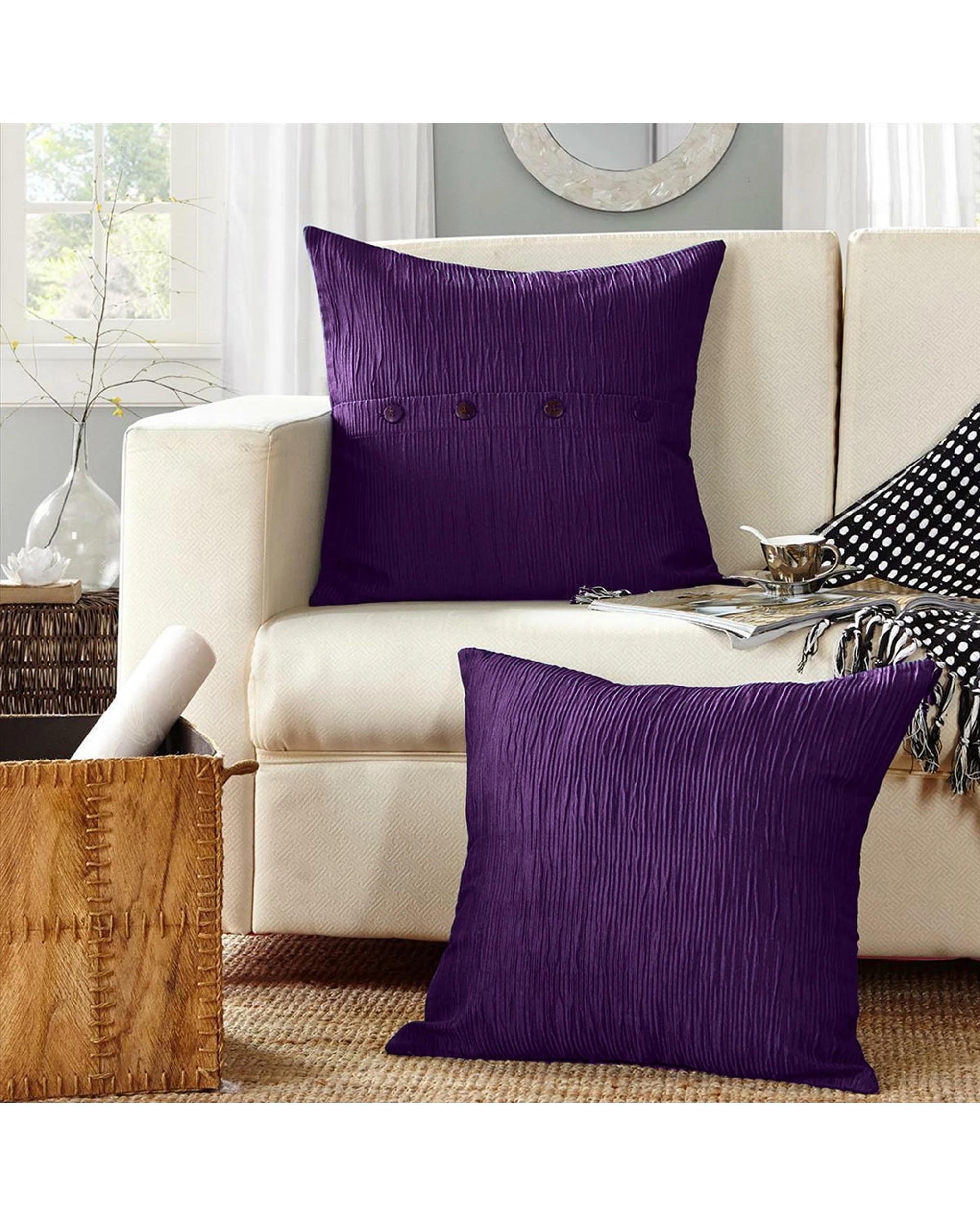 2 Cotton More 2pc Seersucker Pattern Sofa Cushion Covers 45x45cm - Purple, 2 of 2