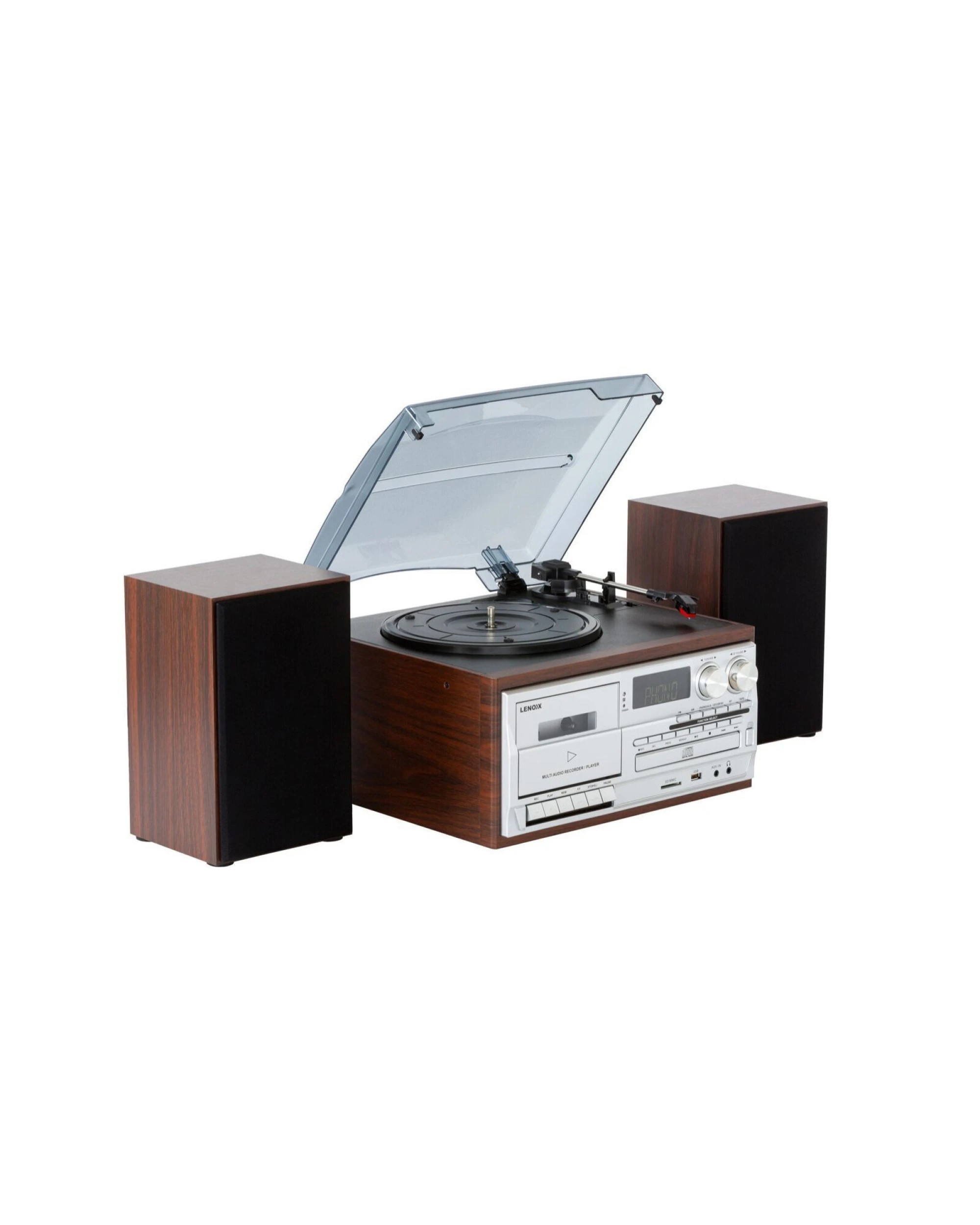 1 Lenoxx Audio Home Entertainment System with CD, Vinyl & Wireless Streaming - Brown, 1 of 5