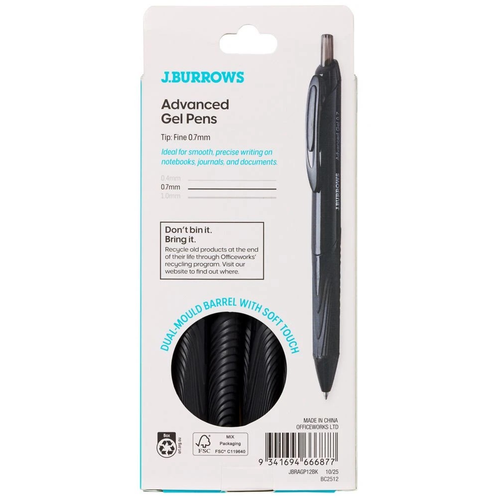 3 J.Burrows Retractable Advanced Gel Pen Black 12 Pack, 3 of 4