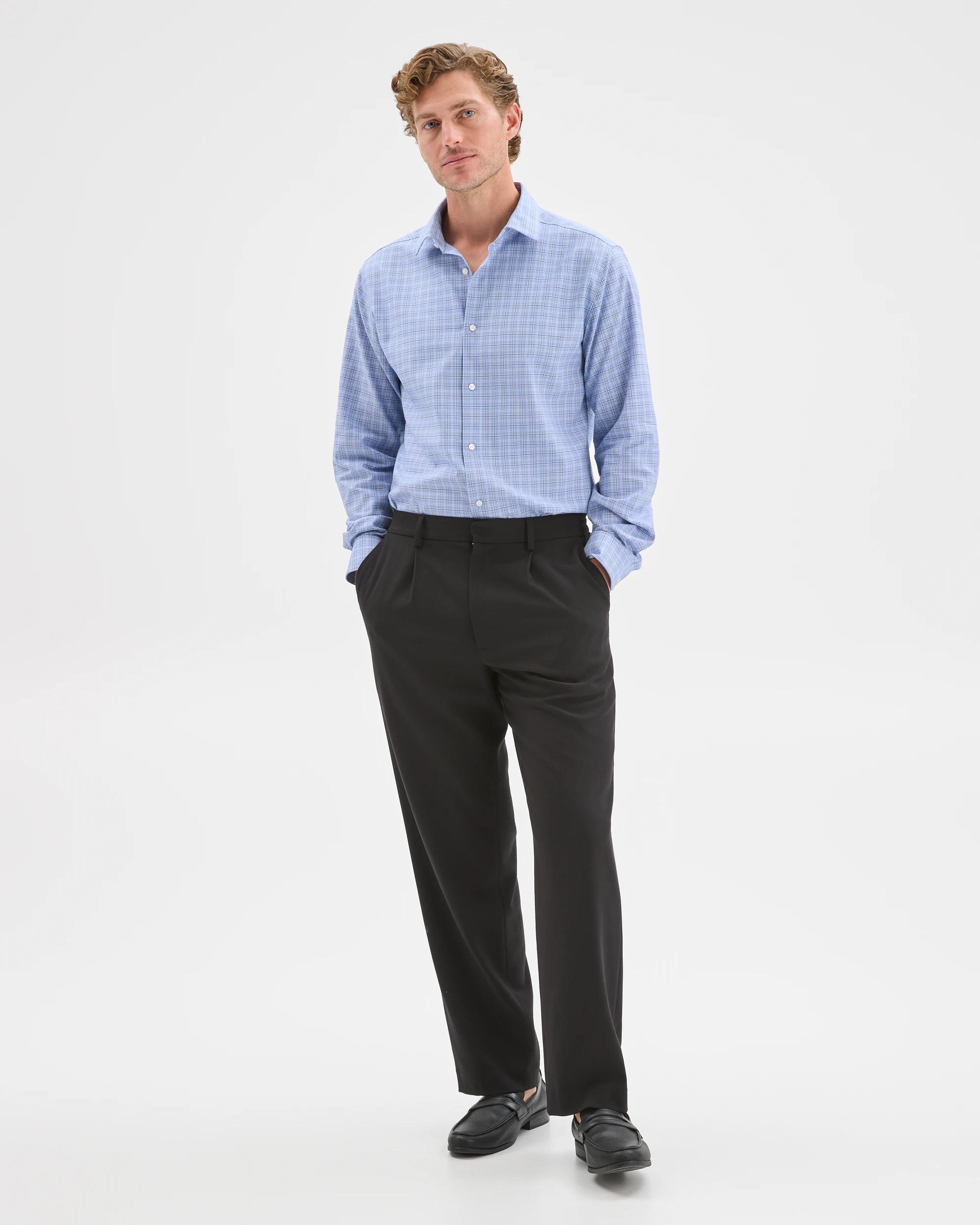 2 Preview Australian Cotton Tile Check Business Shirt CHAMBRAY, 2 of 7