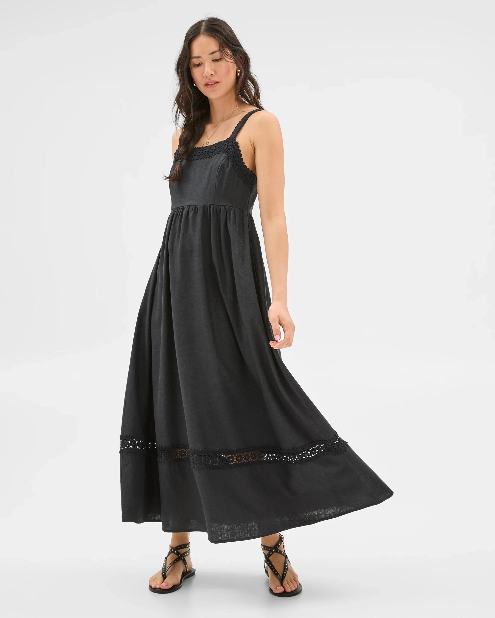 2 Target Woman Linen Blend Square Neck Maxi Dress BLACK, 2 of 9