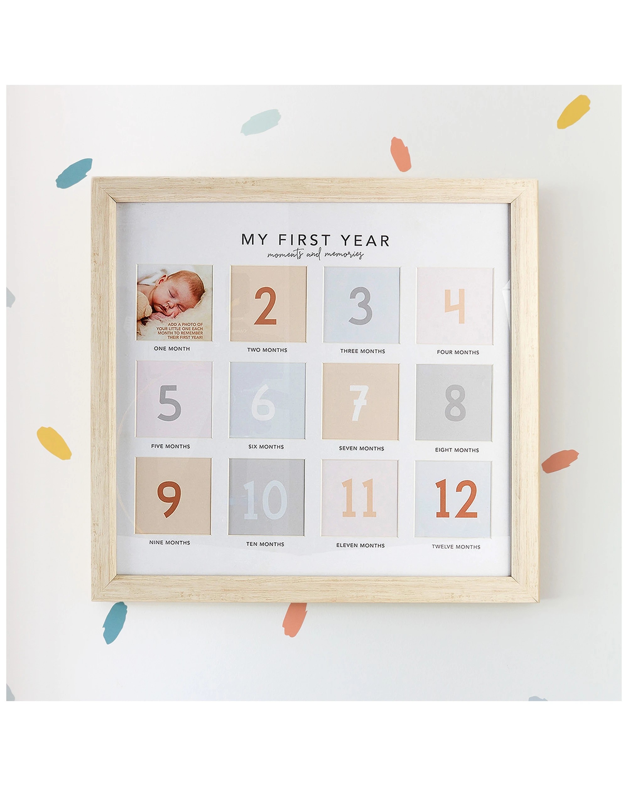 2 Splosh Baby First Year 12-slot Picture Photo Frame 43.5cm Wall Hanging Square - Natural, 2 of 3