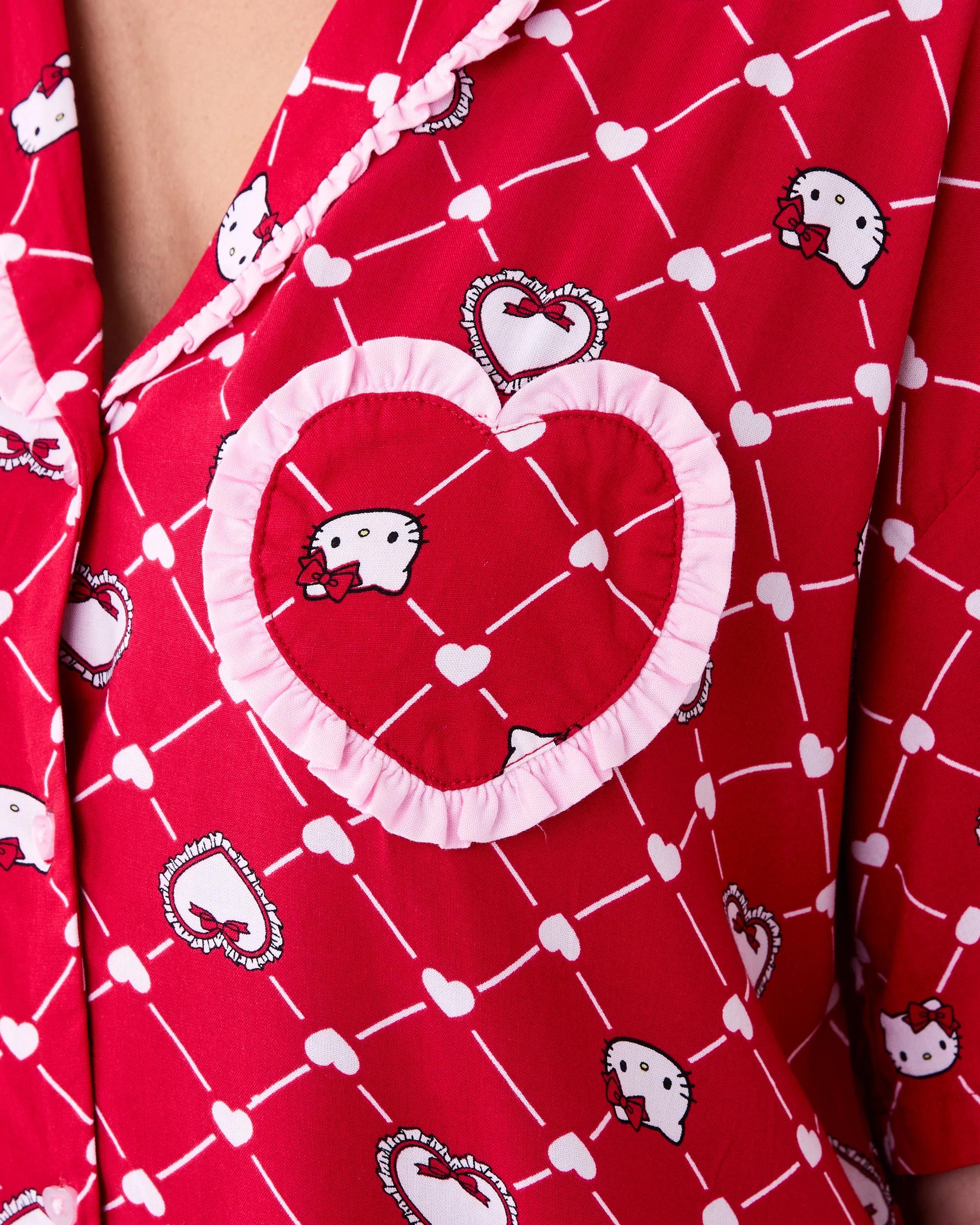 6 Hello Kitty License Frill Short Sleeve Top and Shorts Woven Boxy Pyjama Set Kitt Heart, 6 of 10