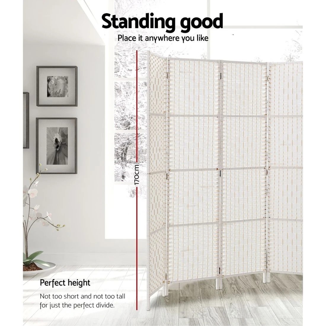 4 Artiss 4 Panel Room Divider Screen 163x170cm Woven - White, 4 of 8