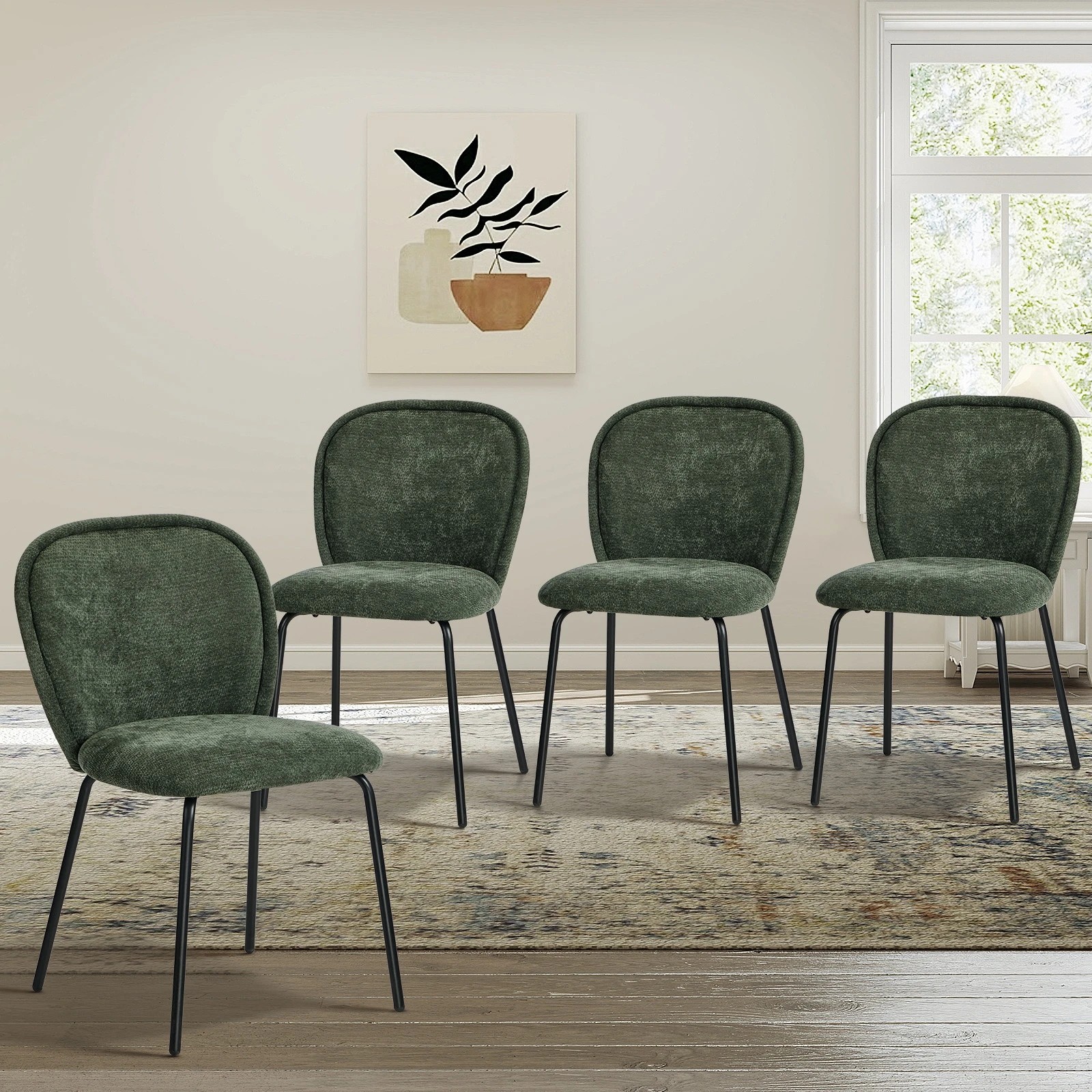 3 Oikiture 4x Dining Chairs Kitchen Accent Chairs Chenille Pad Metal Legs - Green, 3 of 9