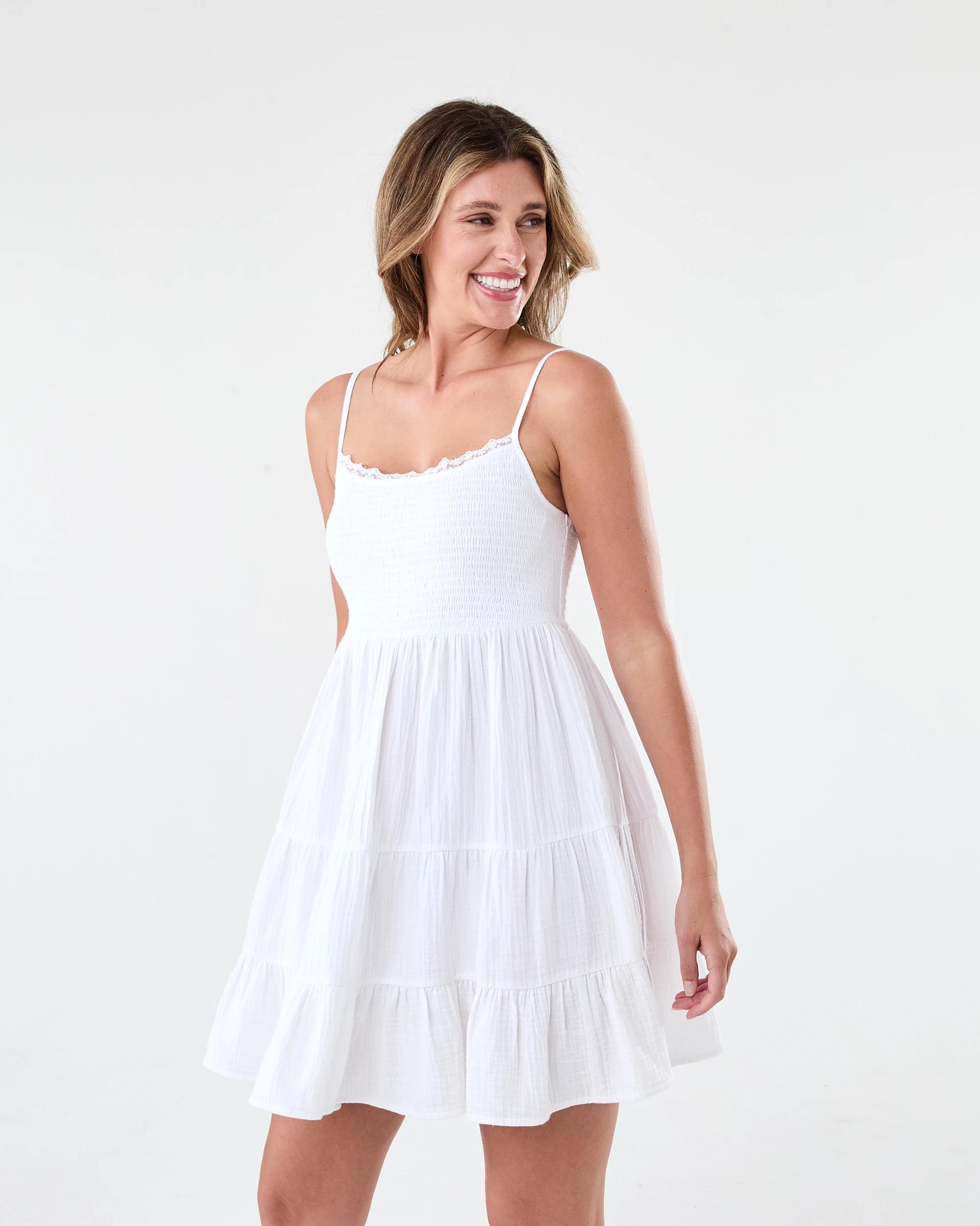 2 Sleeveless Lace Double Cloth Mini Dress White, 2 of 8