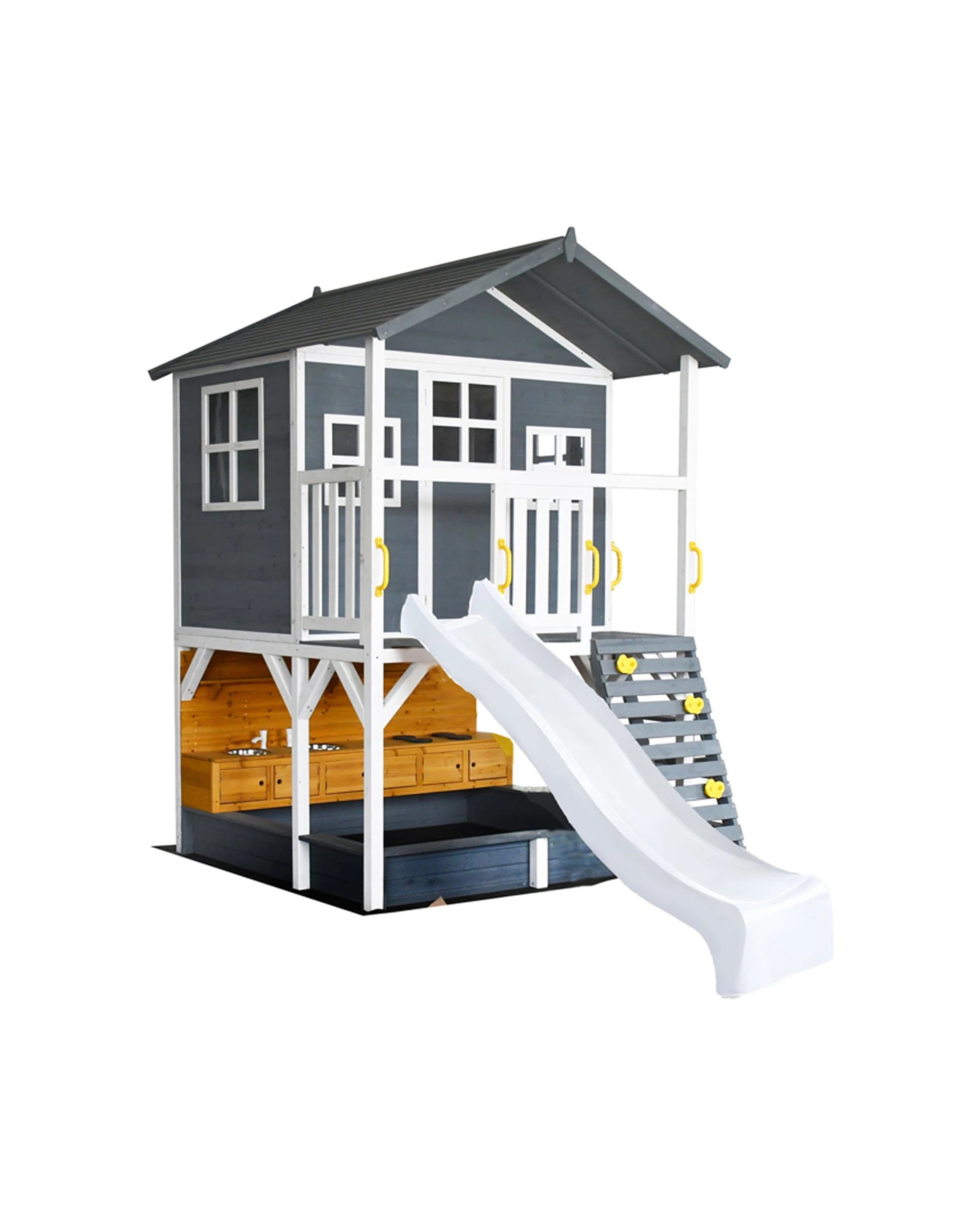 1 KIDZSHACK Caboodle Kids Wooden Cubby House With Mud Kitchen Slide - White, 1 of 1