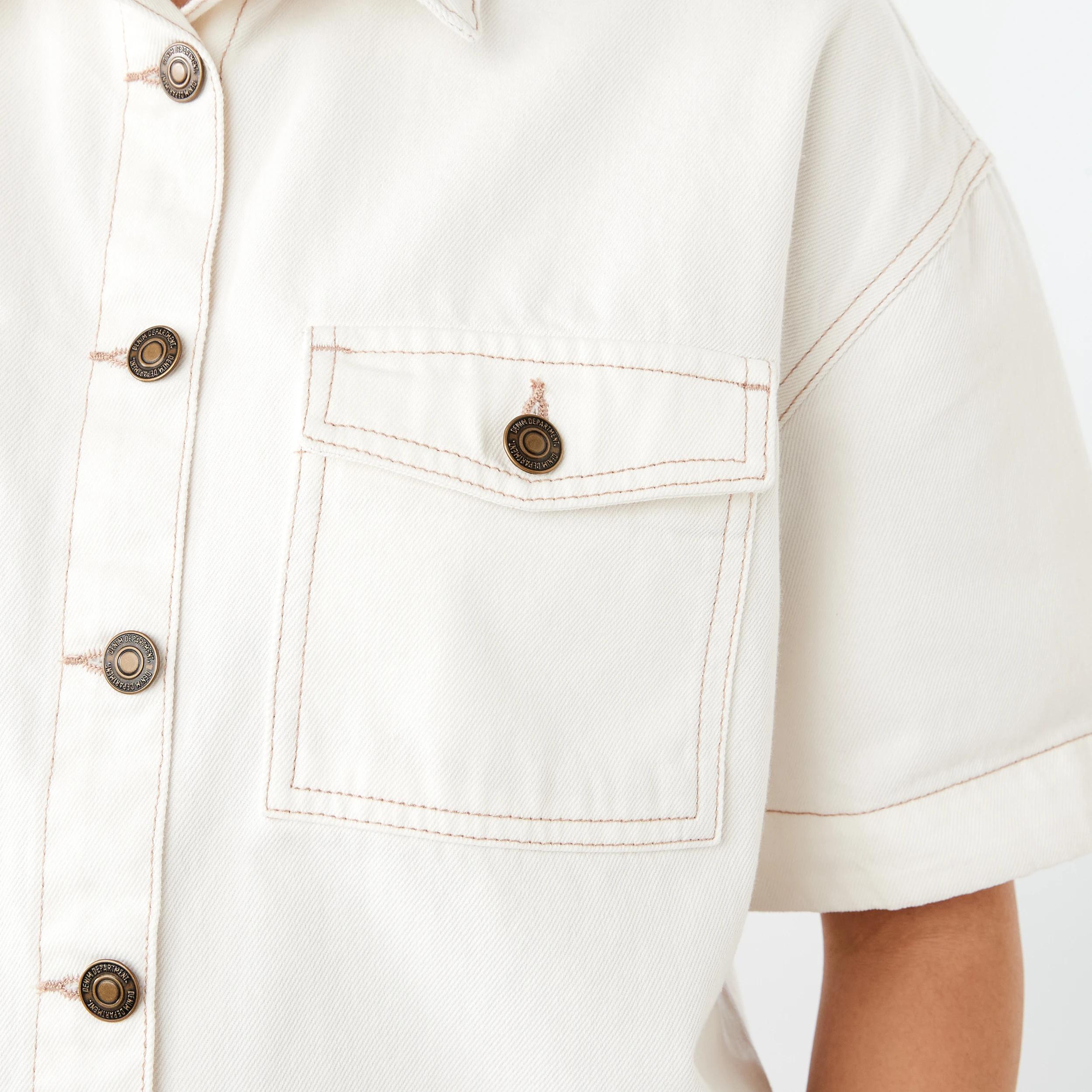 7 Short Sleeve Denim Cropped Shirt ECRU DENIM, 7 of 7