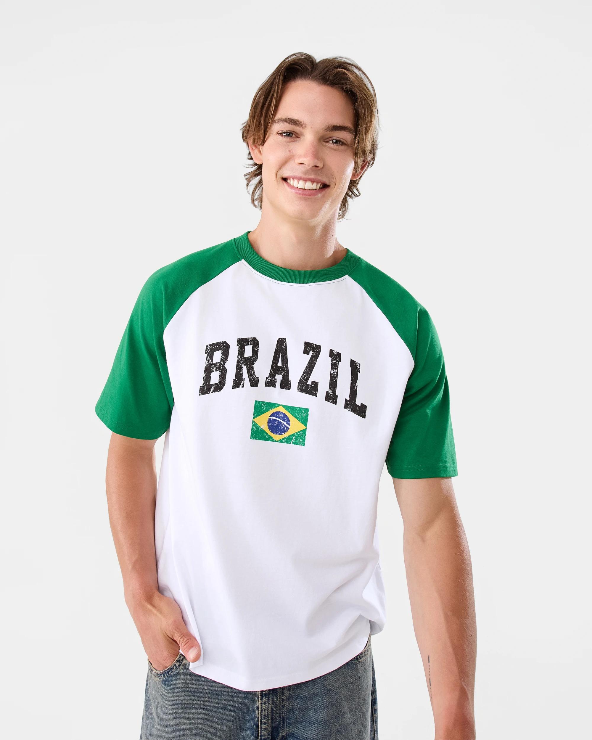 1 Raglan Ringer Print T-shirt Wht Brazil, 1 of 7