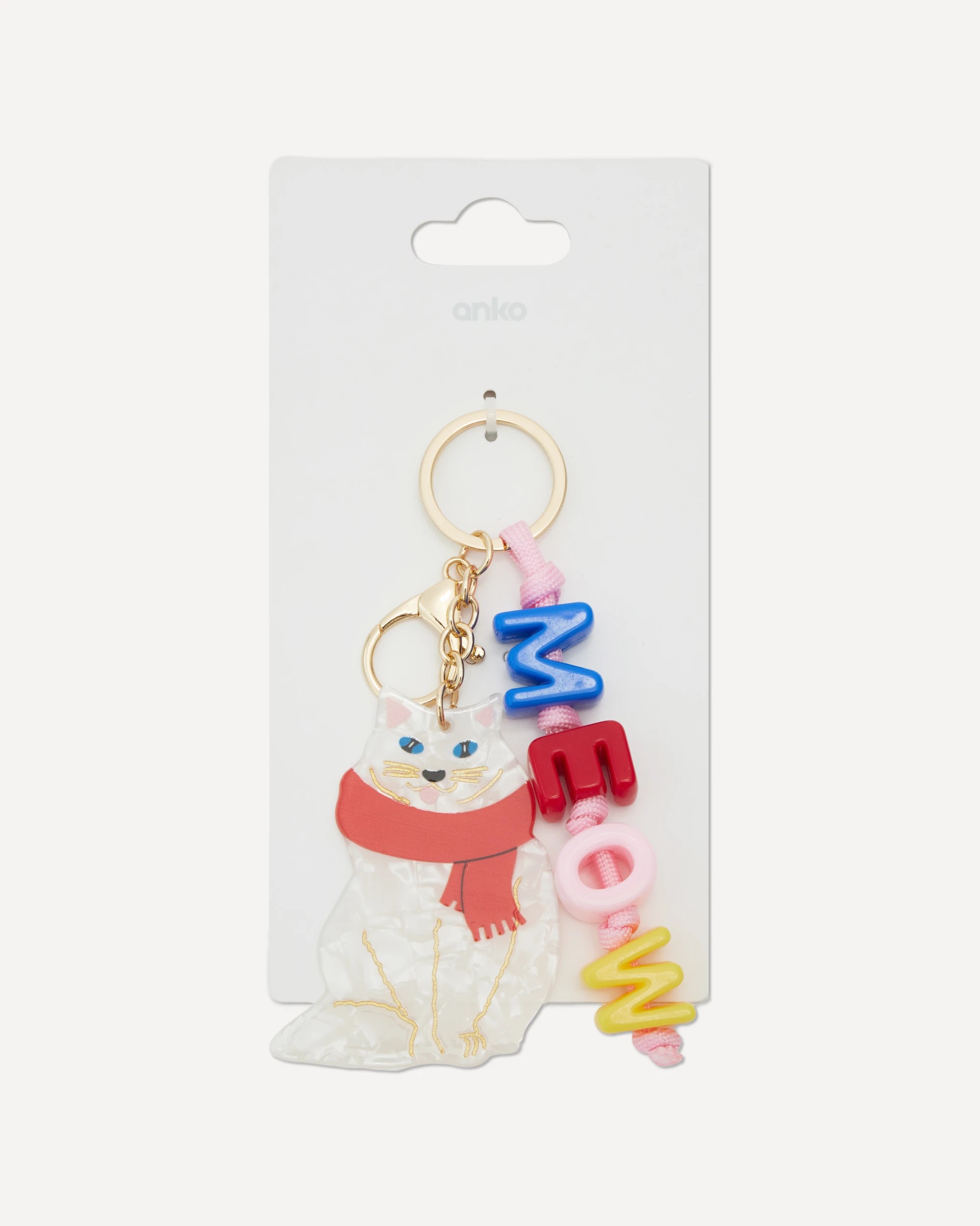 5 Resin Cat Charm Keyring - White and Gold Tone, 5 of 5
