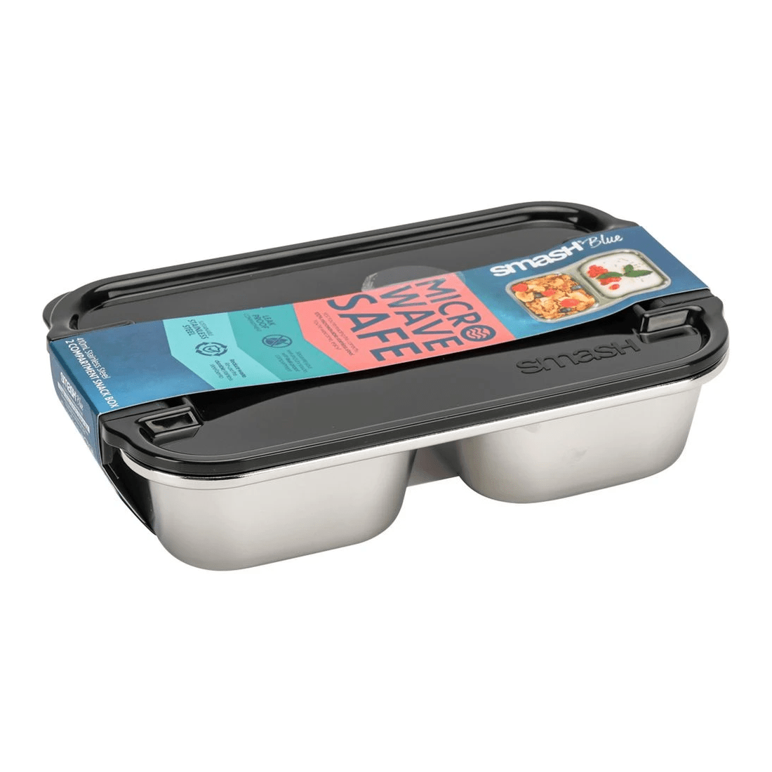 1 Smash 2 Compartment Snack Bento Box Black, 1 of 6