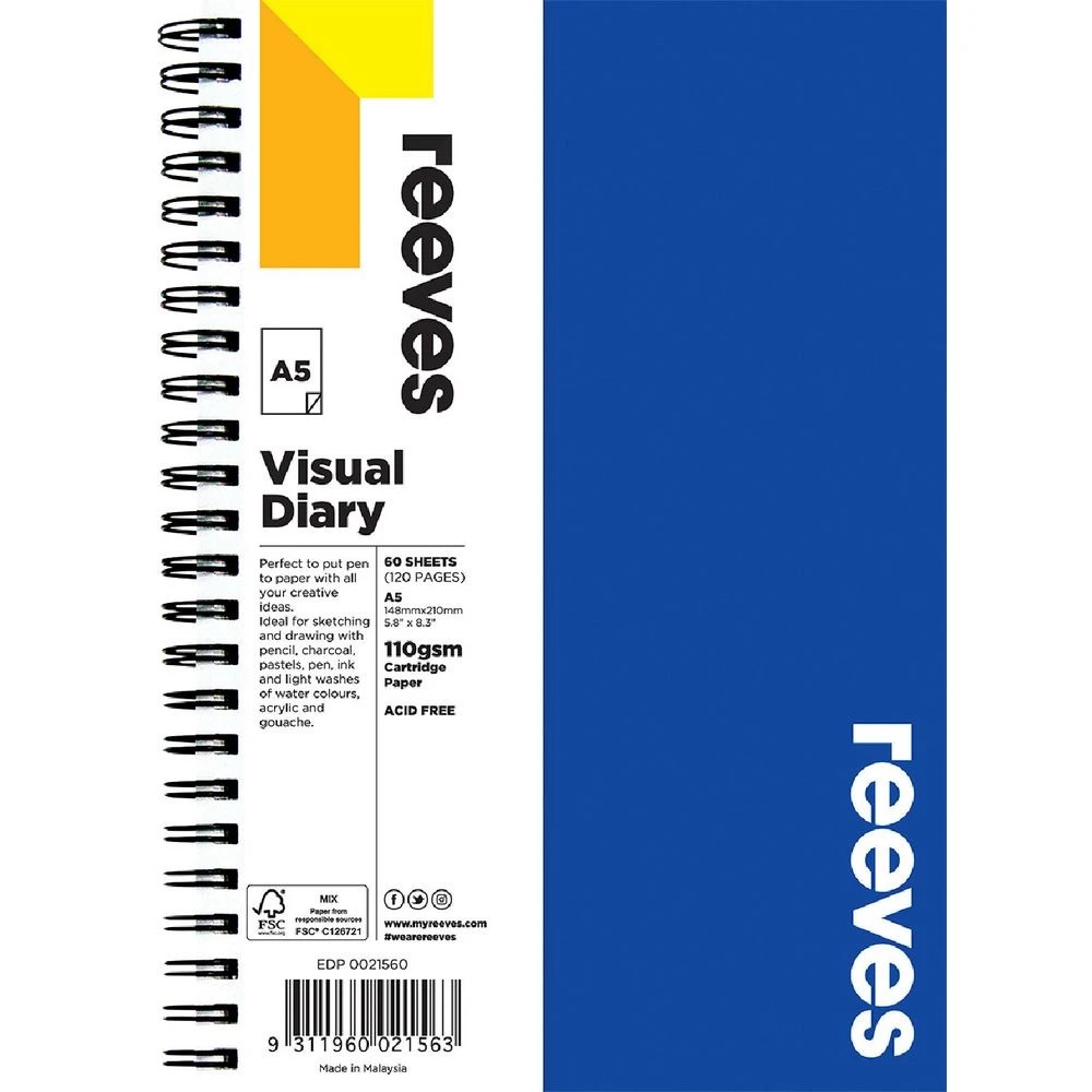 1 Reeves A5 Visual Art Diary 60 Sheet Blue, 1 of 1