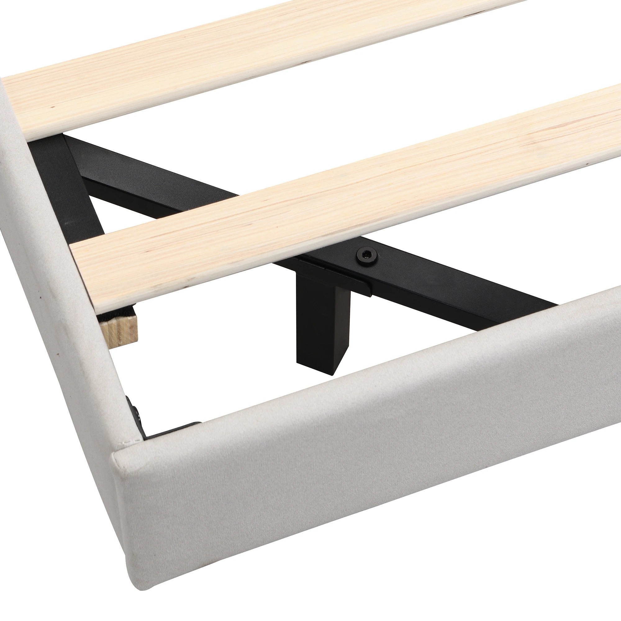 5 Levede Double Upholstered Platform Bed Frame with Light - Beige, 5 of 9