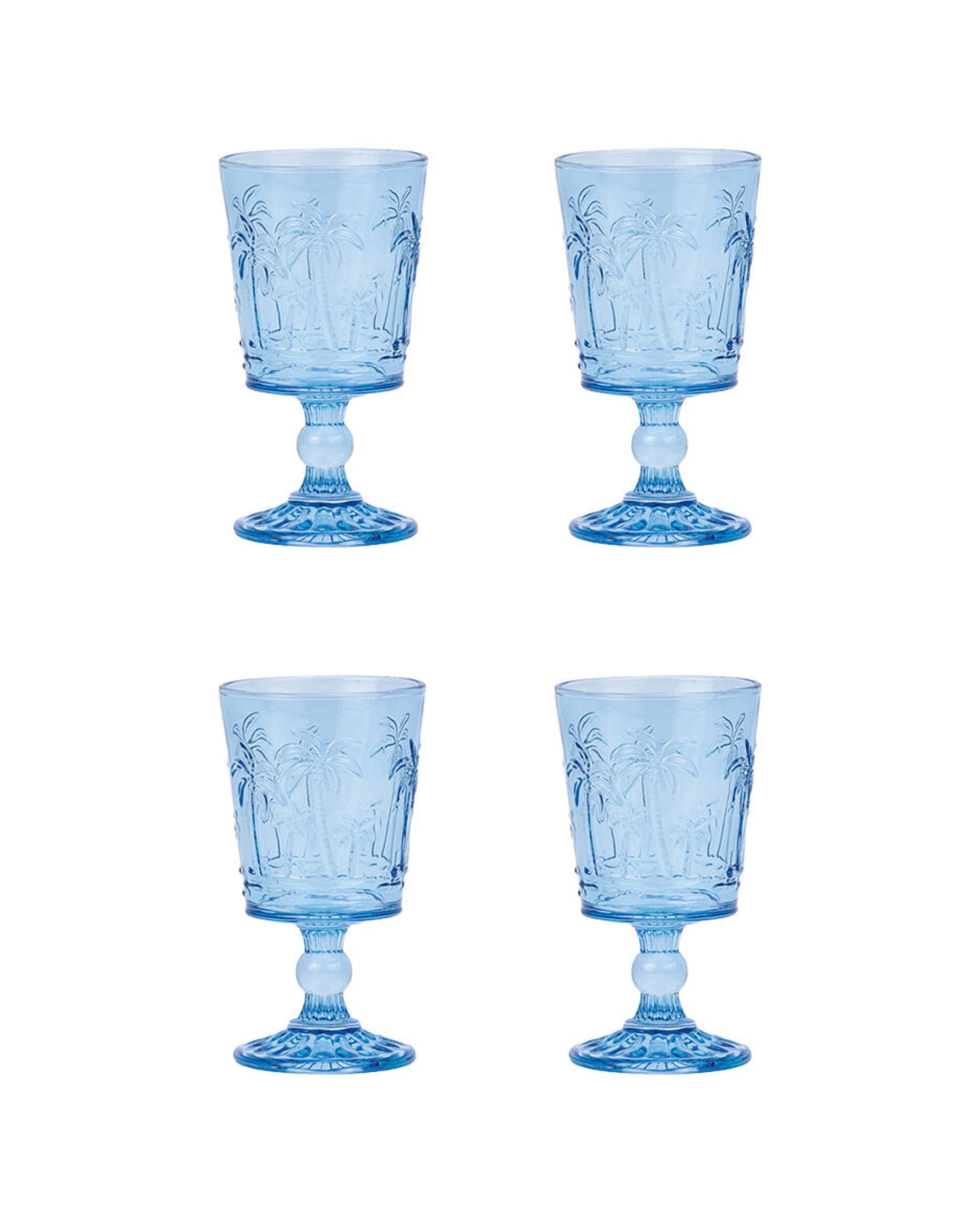 1 Annabel Trends 4pc Goblet Glass Palm Tree Cup Set 16cm - Blue, 1 of 1