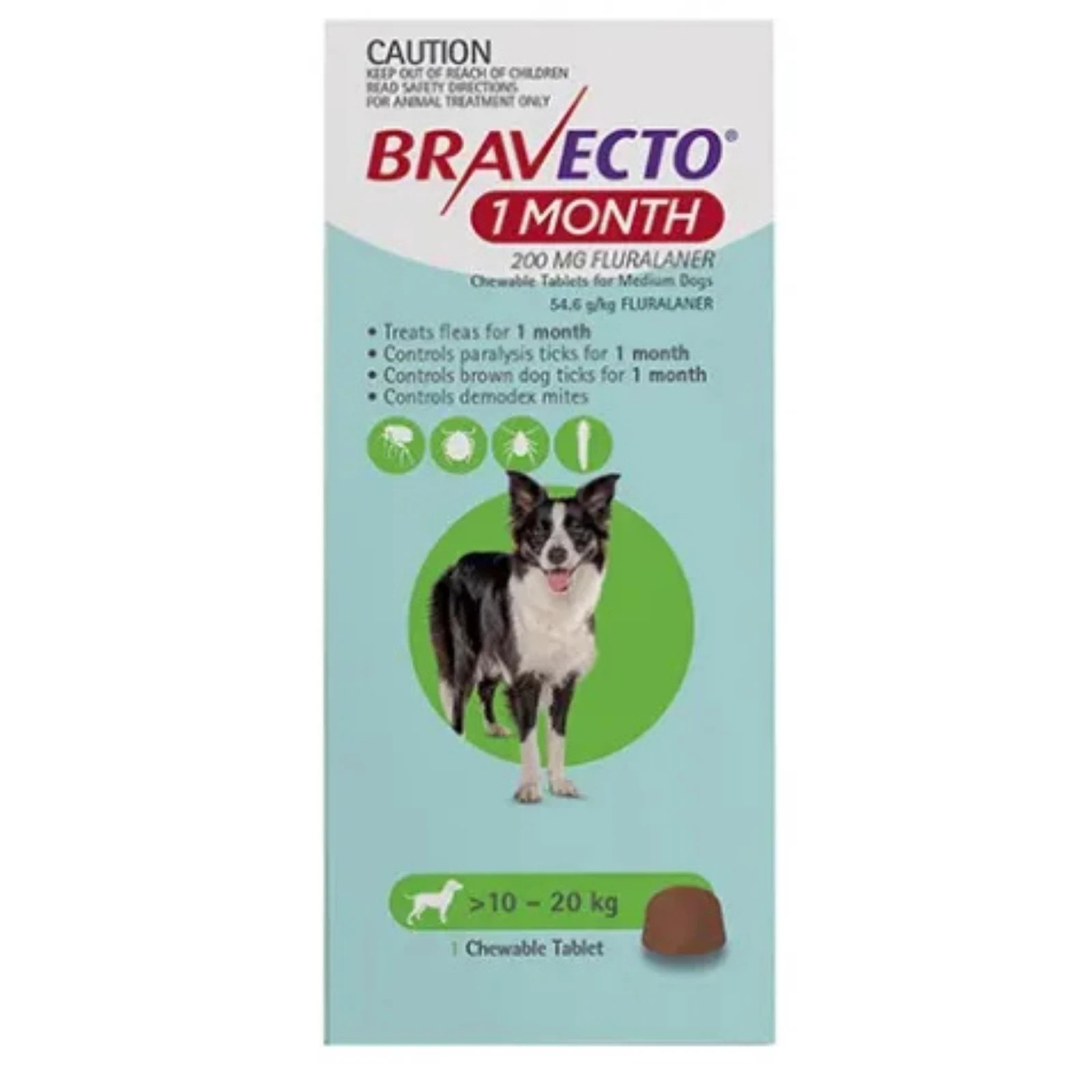 1 Bravecto Chew 1 Month For Dogs Green 10-20kg - 1 Pack, 1 of 2