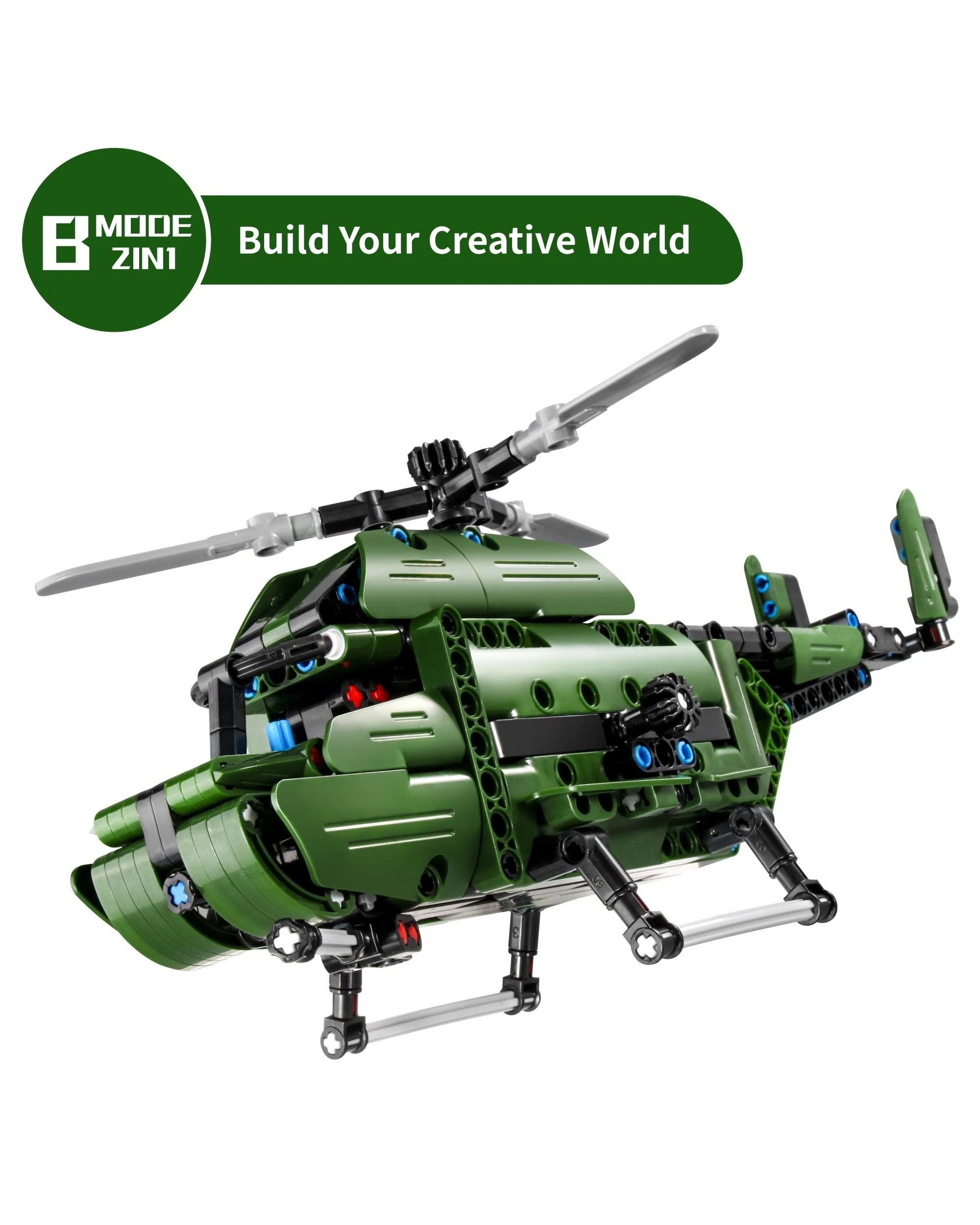 5 iM.Master Mechanical Master Military Helicopter 2-in-1 393 Piece Model Kit - 6809 - Green, 5 of 9