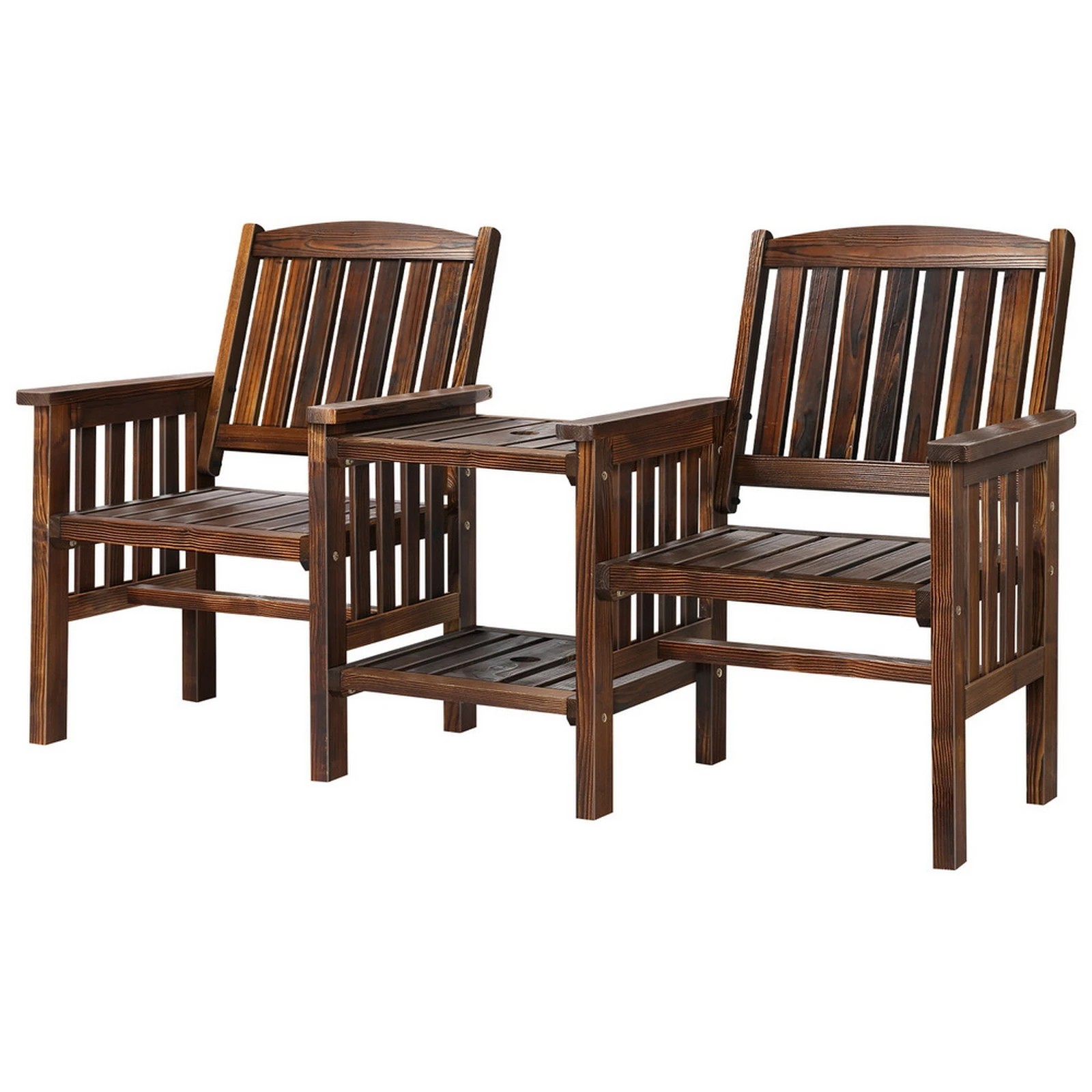 1 Alfordson Wooden Garden Bench Loveseat Outdoor Chairs Table Set Patio - Charcoal, 1 of 9