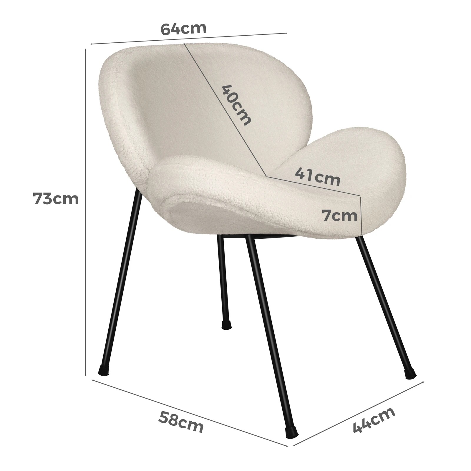 3 Alfordson 2x Dining Chair Armchair Accent Kitchen Padded Living Room Sherpa - White, 3 of 3