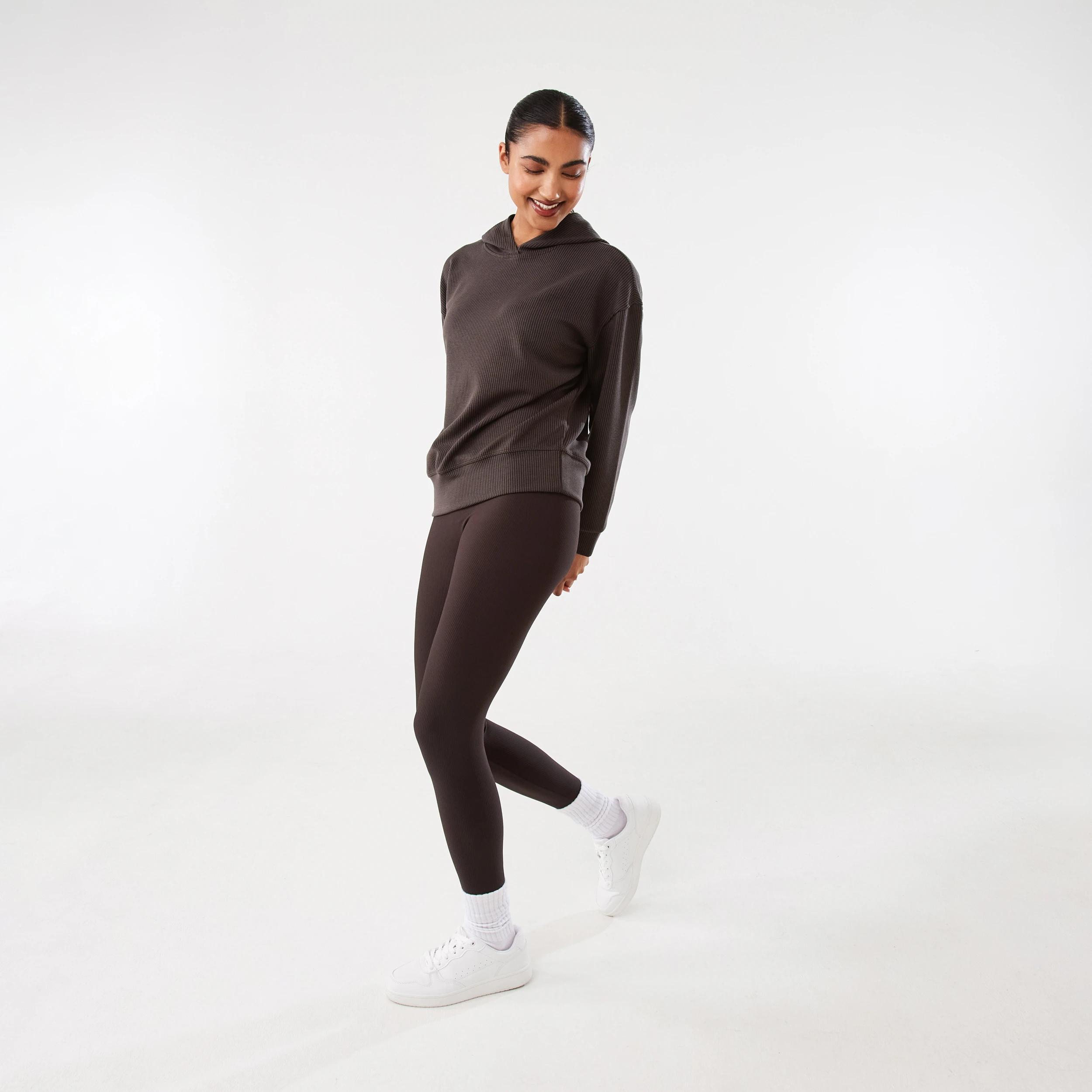 3 Active Womens Ribbed Scuba Hoodie WASHED TUSCAN BROWN, 3 of 6
