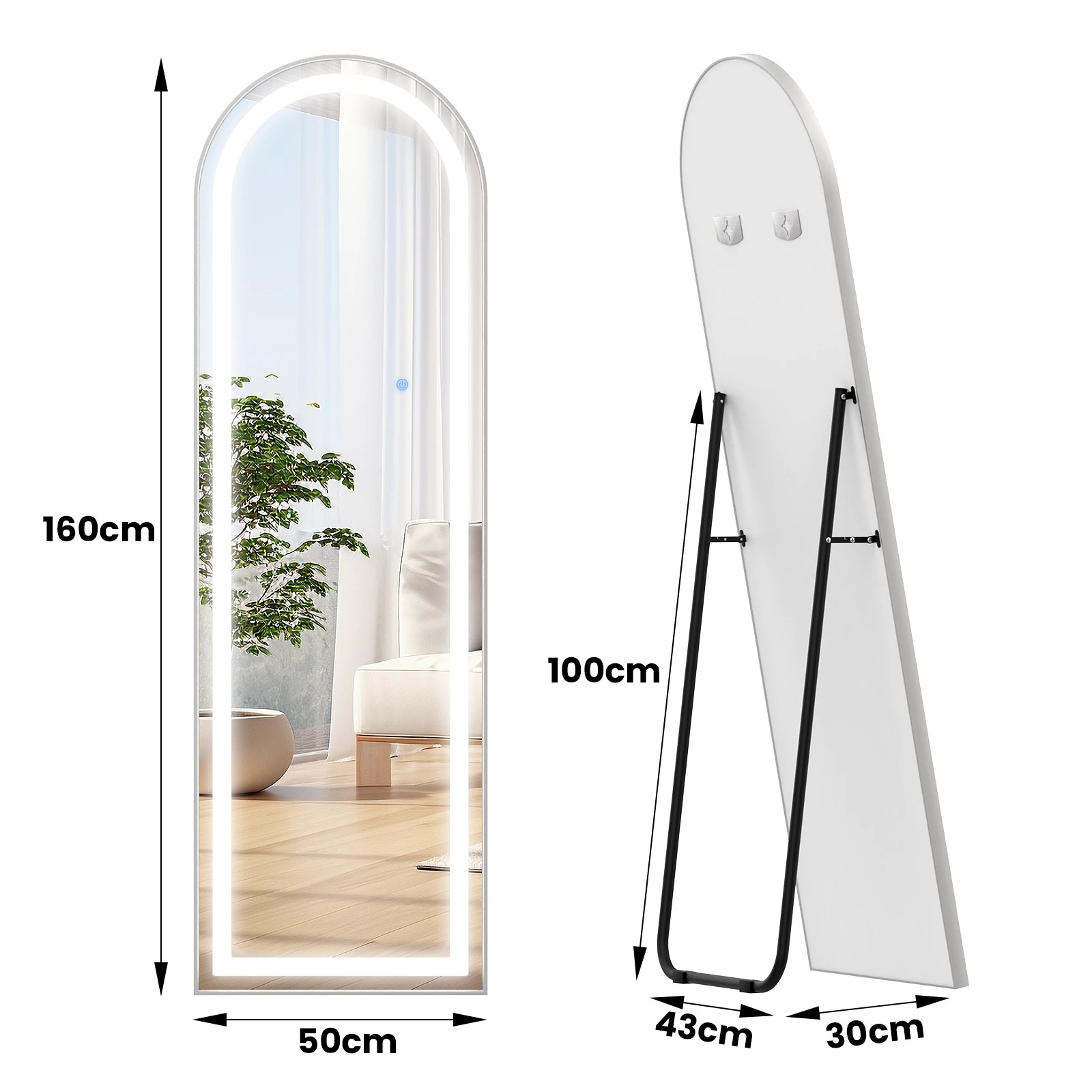 3 Advwin Arched Full Length Floor Mirror with LED Lights 160x50cm Wall Mounted, 3 of 10
