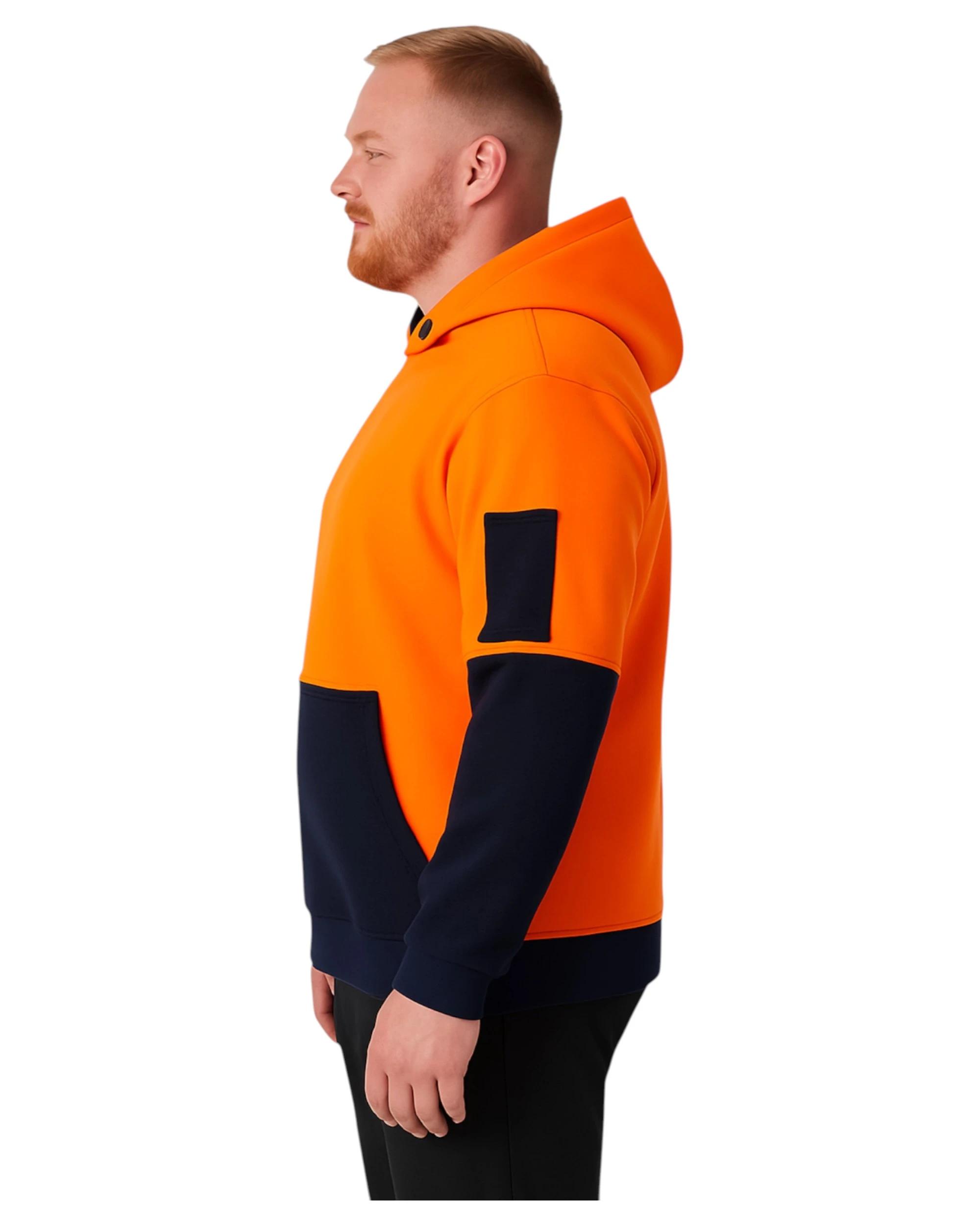 3 Hard Yakka Mens Hi Vis 2 Tone Fleece Hoodie ORANGE/NAVY, 3 of 5