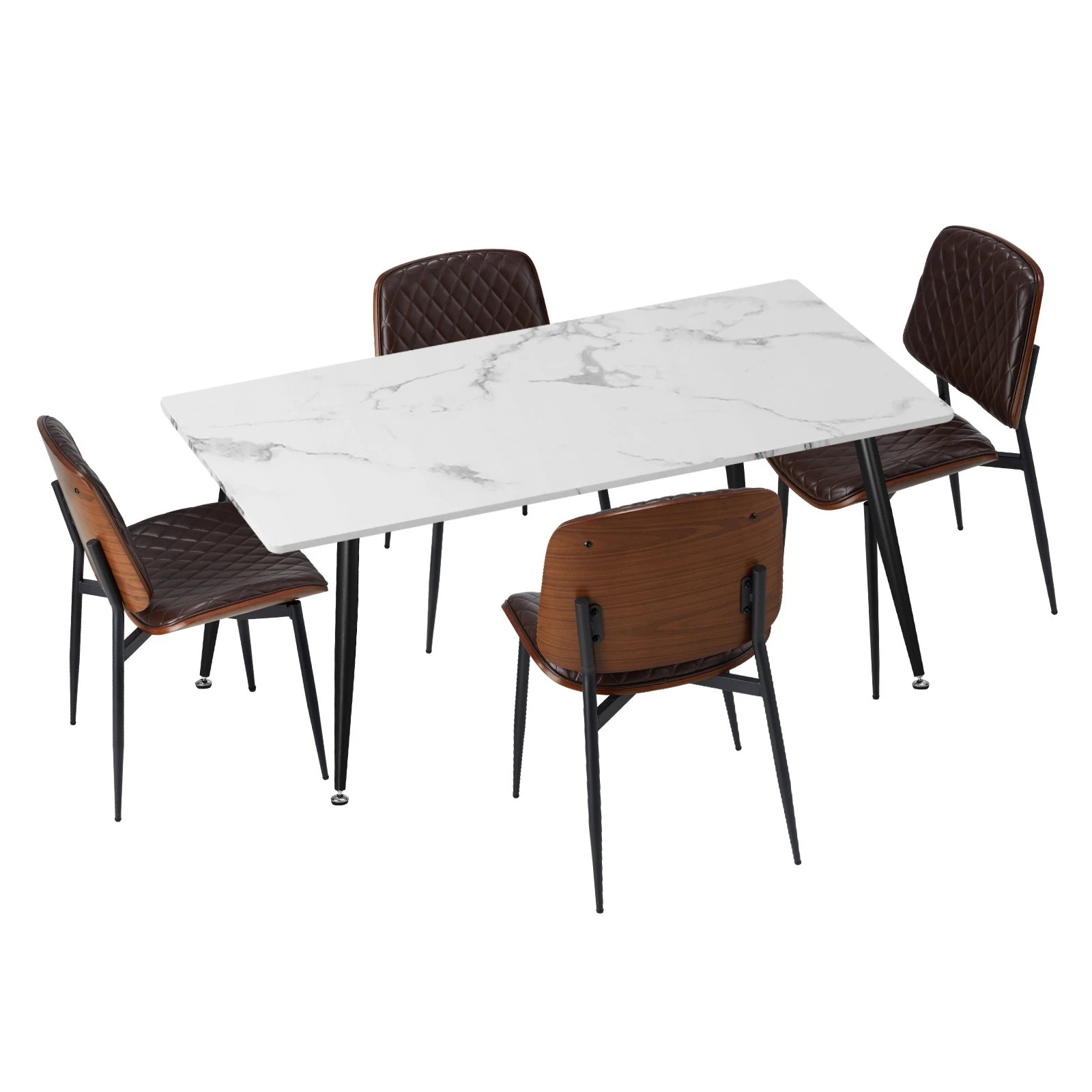 1 Oikiture 120cm Rectangle Dining Table with 4PCS Dining Chairs PU Walnut - Multi, 1 of 9