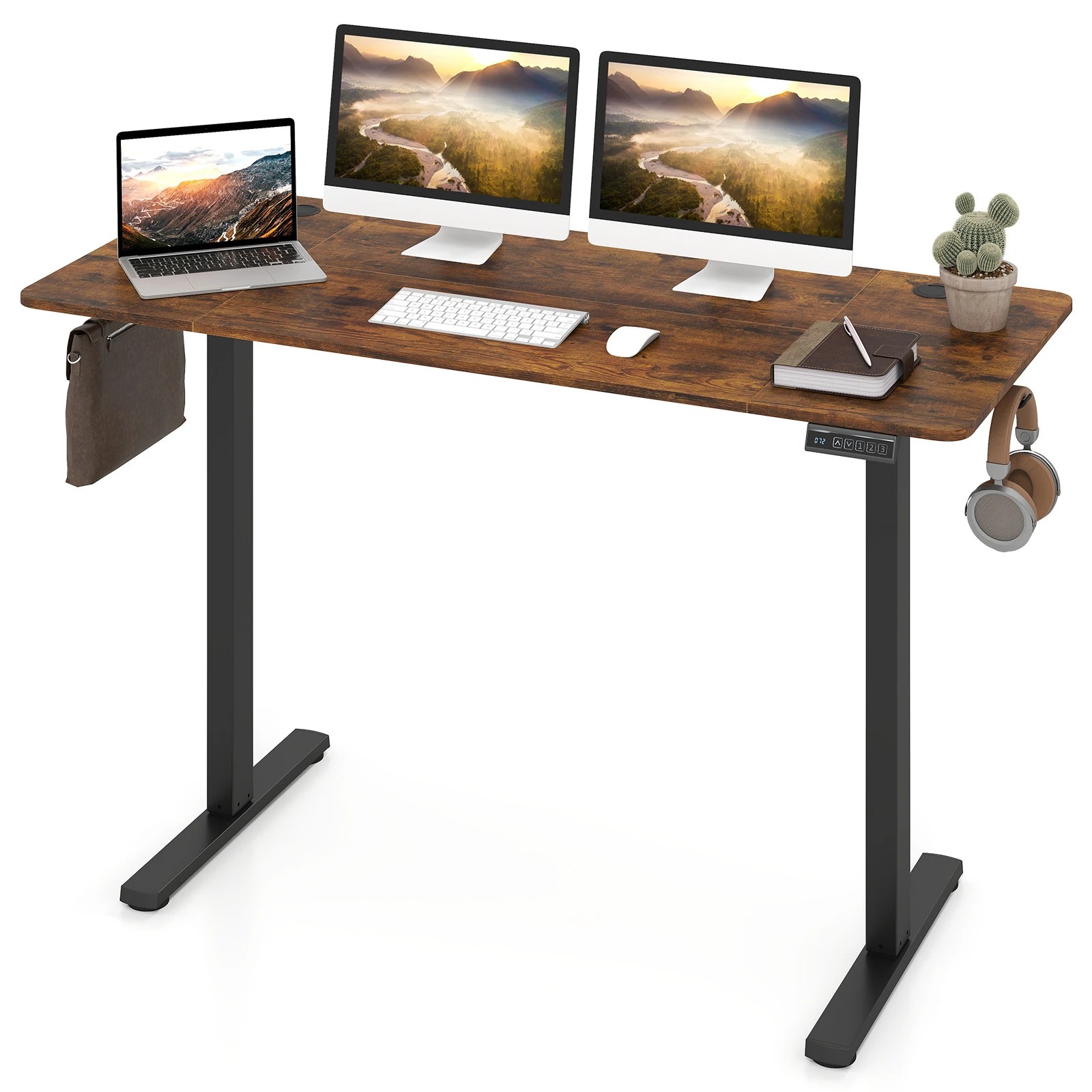 6 Costway 140 x 60cm Electric Standing Desk Adjustable Sit Stand Computer Desk - Brown, 6 of 6