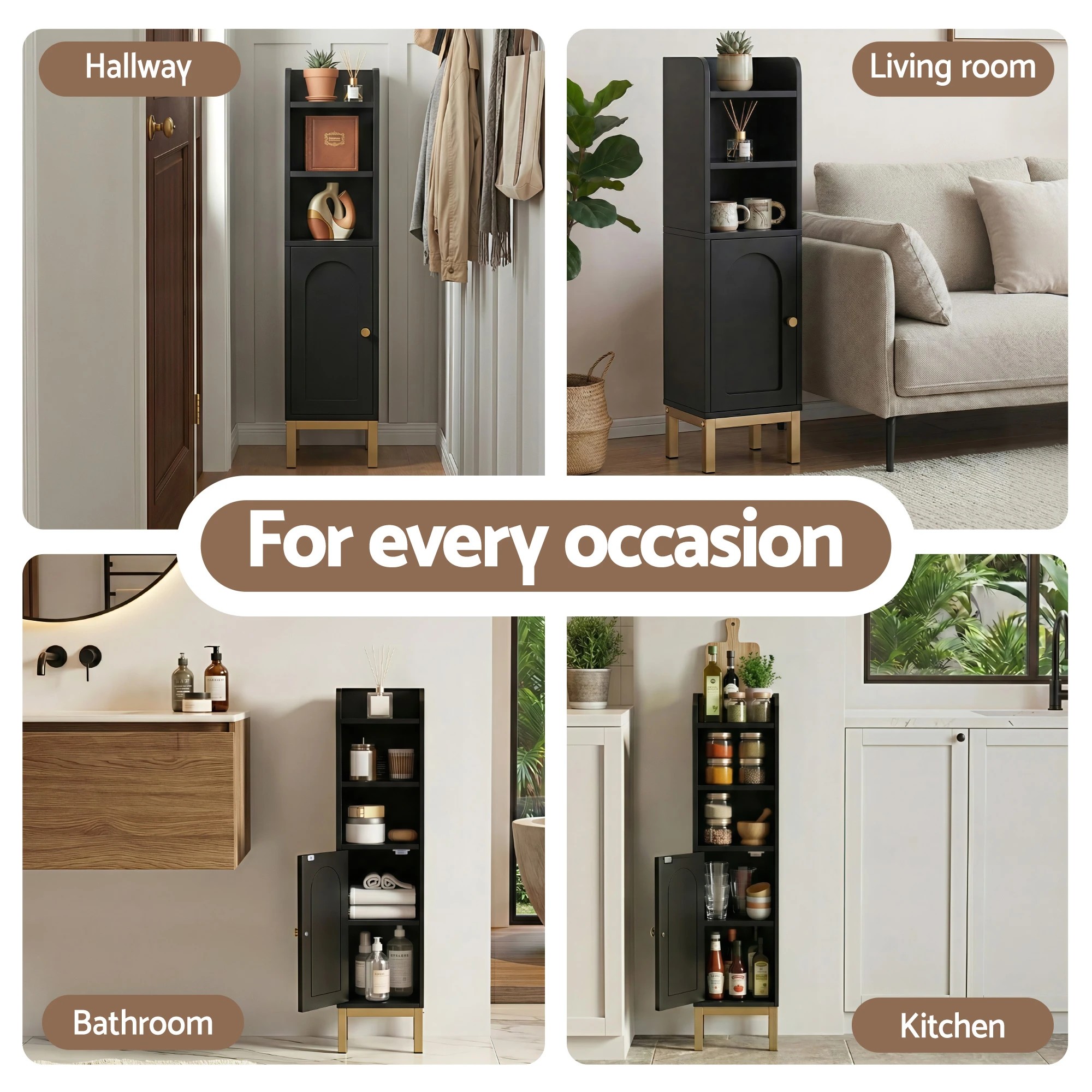 8 Artiss Bathroom Storage Cabinet Floor Organizer Toilet Corner Adjustable - Black, 8 of 9